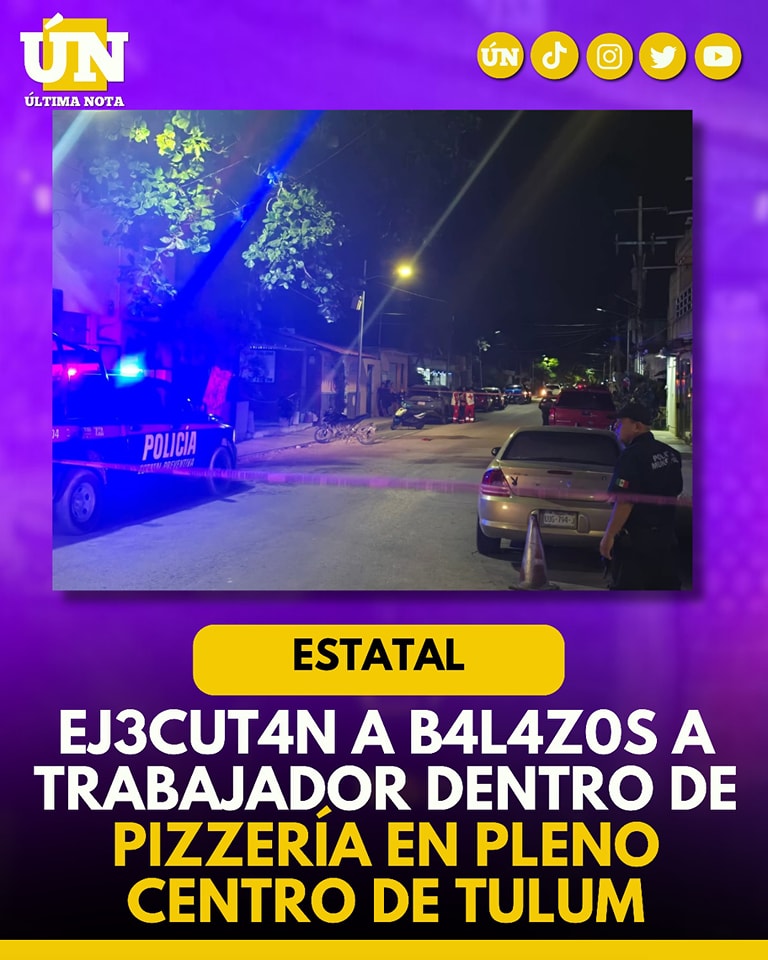 Ej3cut4n a b4l4z0s a trabajador dentro de pizzería en pleno centro de Tulum