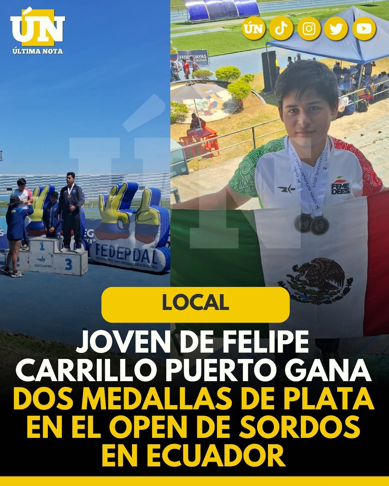 Hiland Soberano Sosa conquista doble plata en el Open de Sordos en Ecuador.