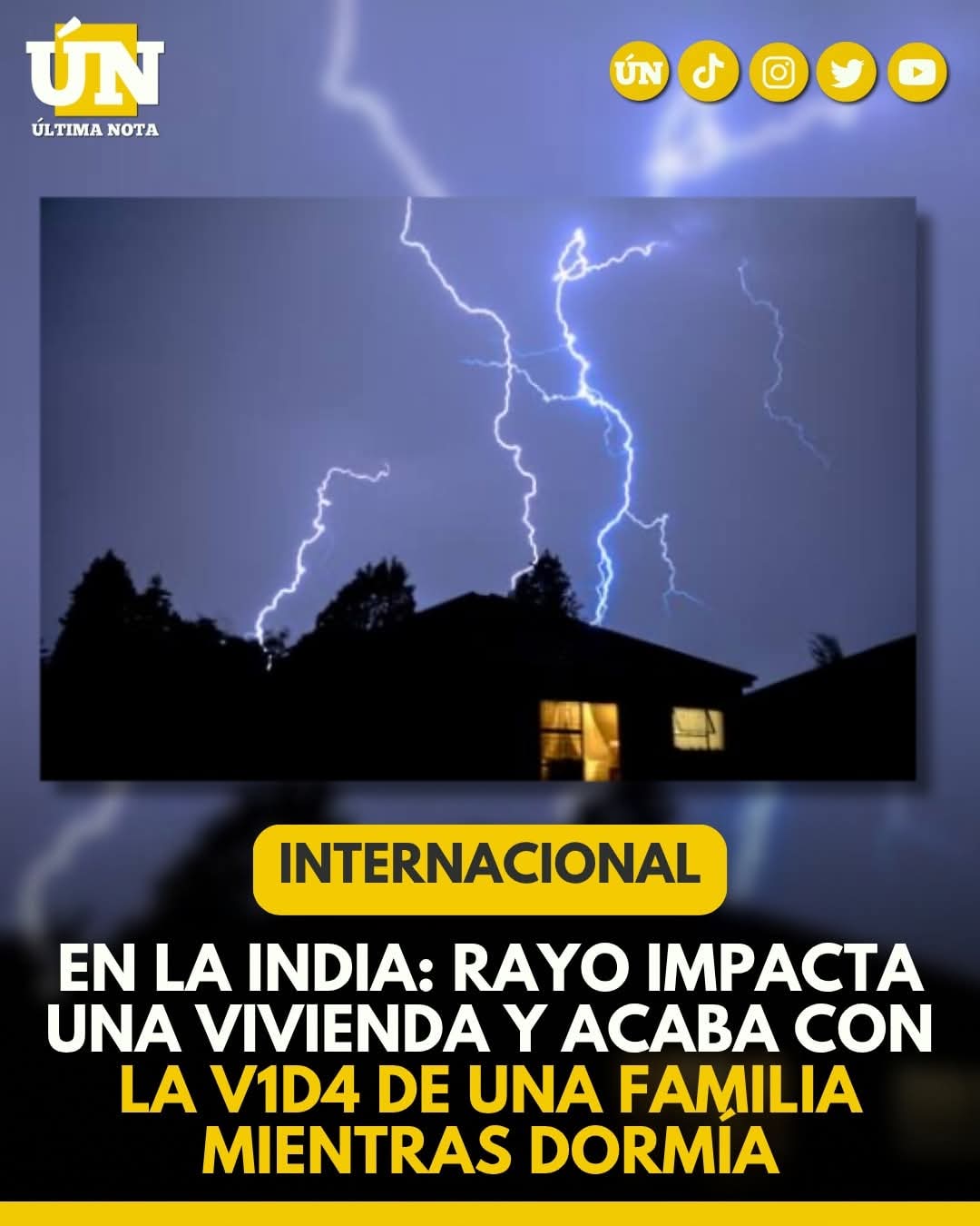 En la India: rayo impacta una vivienda y acaba con la v1d4 de una familia mientras dormía.