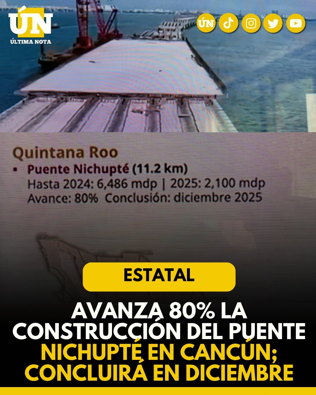 Avanza 80% la construcción del Puente Nichupté en Cancún; concluirá en diciembre #Estatal