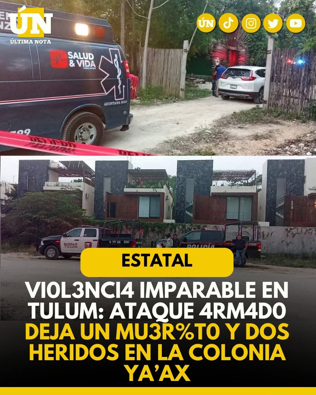Vi0l3nci4 imparable en Tulum: at4qu3 4rm4d0 deja un mu3%rt0 y dos heridos en la colonia Ya’ax.
