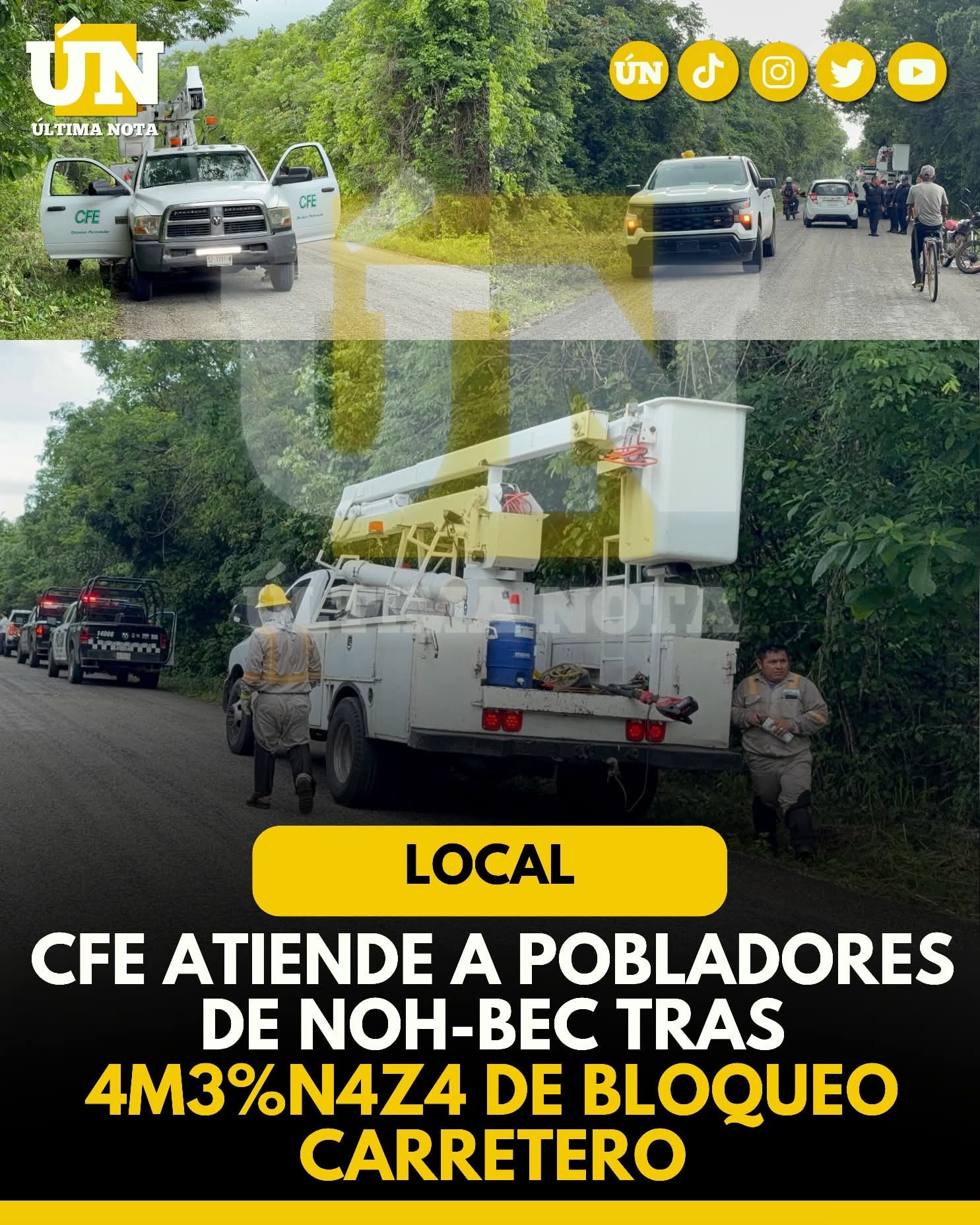 CFE atiende a pobladores de Noh-Bec tras amenaza de bloqueo carretero.