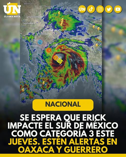 Se espera que Erick impacte el sur de México como categoría 3 este jueves. Estén alertas en Oaxaca y Guerrero