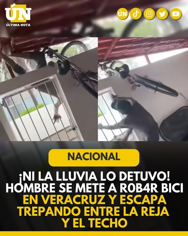 Ni la lluvia lo detuvo! Hombre se mete a r0b4r bici en Veracruz y escapa trepando entre la reja y el techo