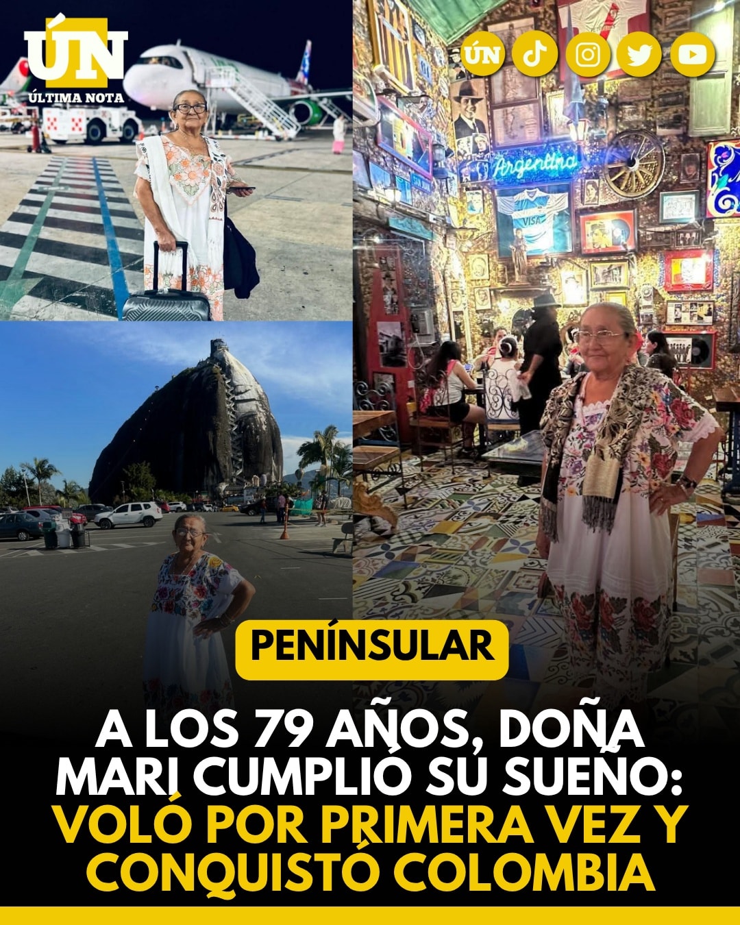 A los 79 años, Doña Mari cumplió su sueño: voló por primera vez y conquistó Colombia