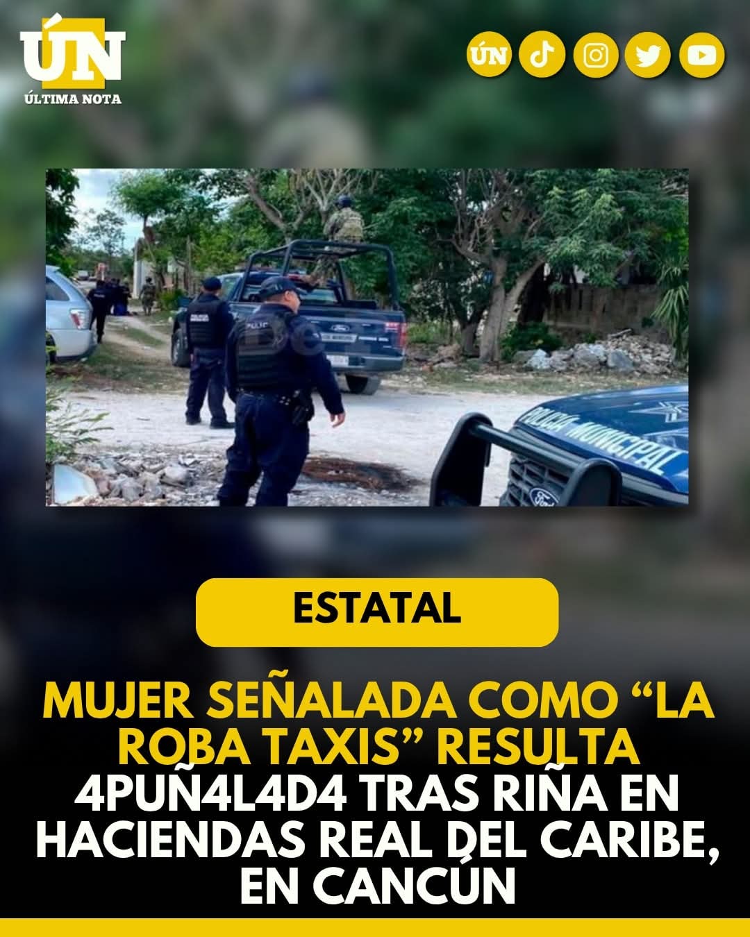 Mujer señalada como “La Roba Taxis” resulta 4puñ4l4d4 tras r1ñ4 en Haciendas Real del Caribe, en Cancún.