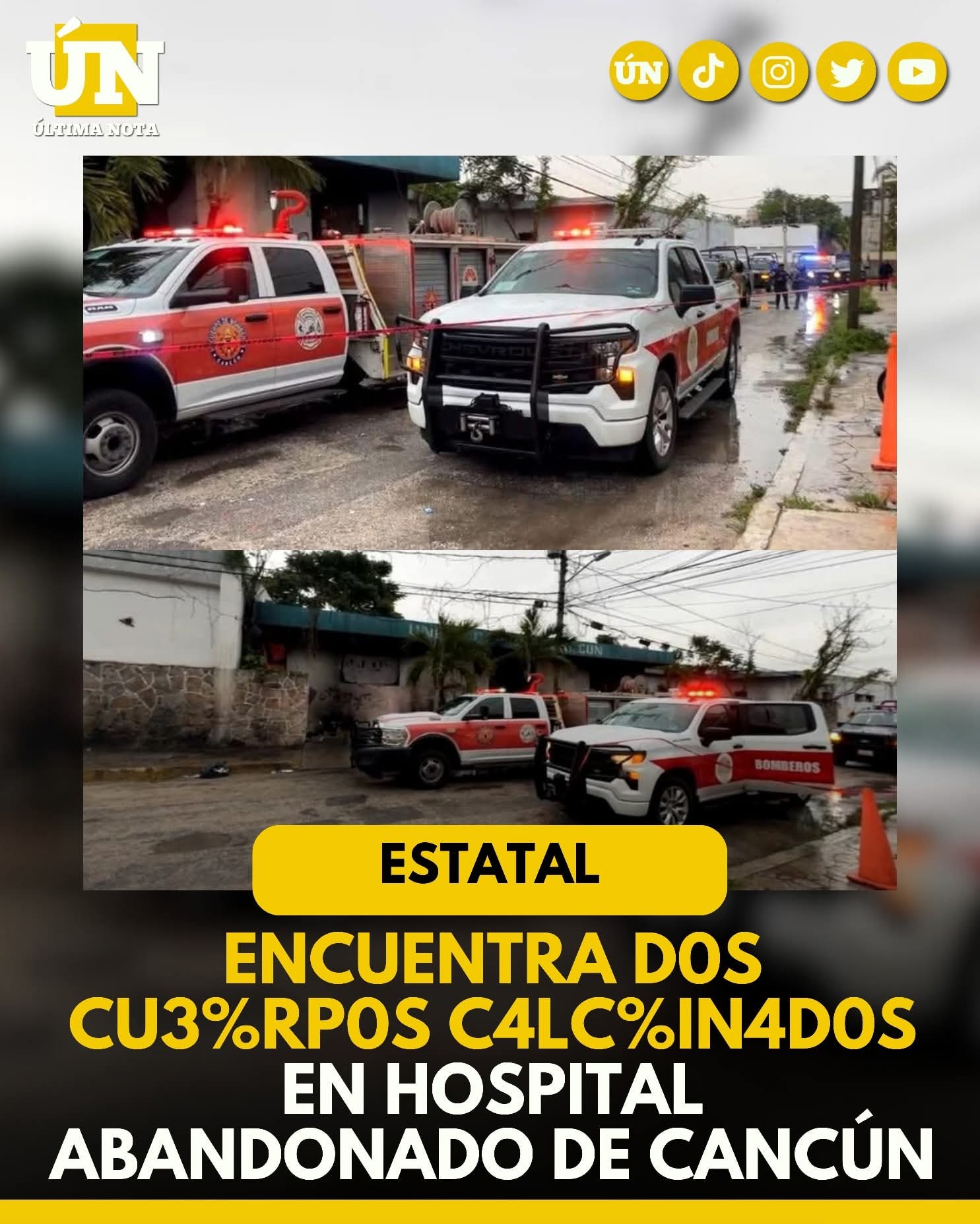 Encuentra d0s cu3%rp0s c4lc%in4d0s en hospital abandonado de Cancún.