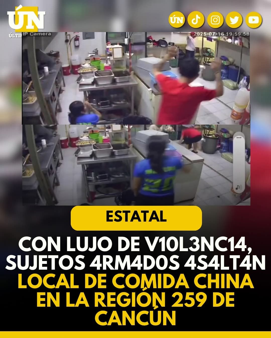 Con lujo de vi0l3nci4, sujetos 4rm4d0s asaltan local de comida china en la Región 259 de Cancún.