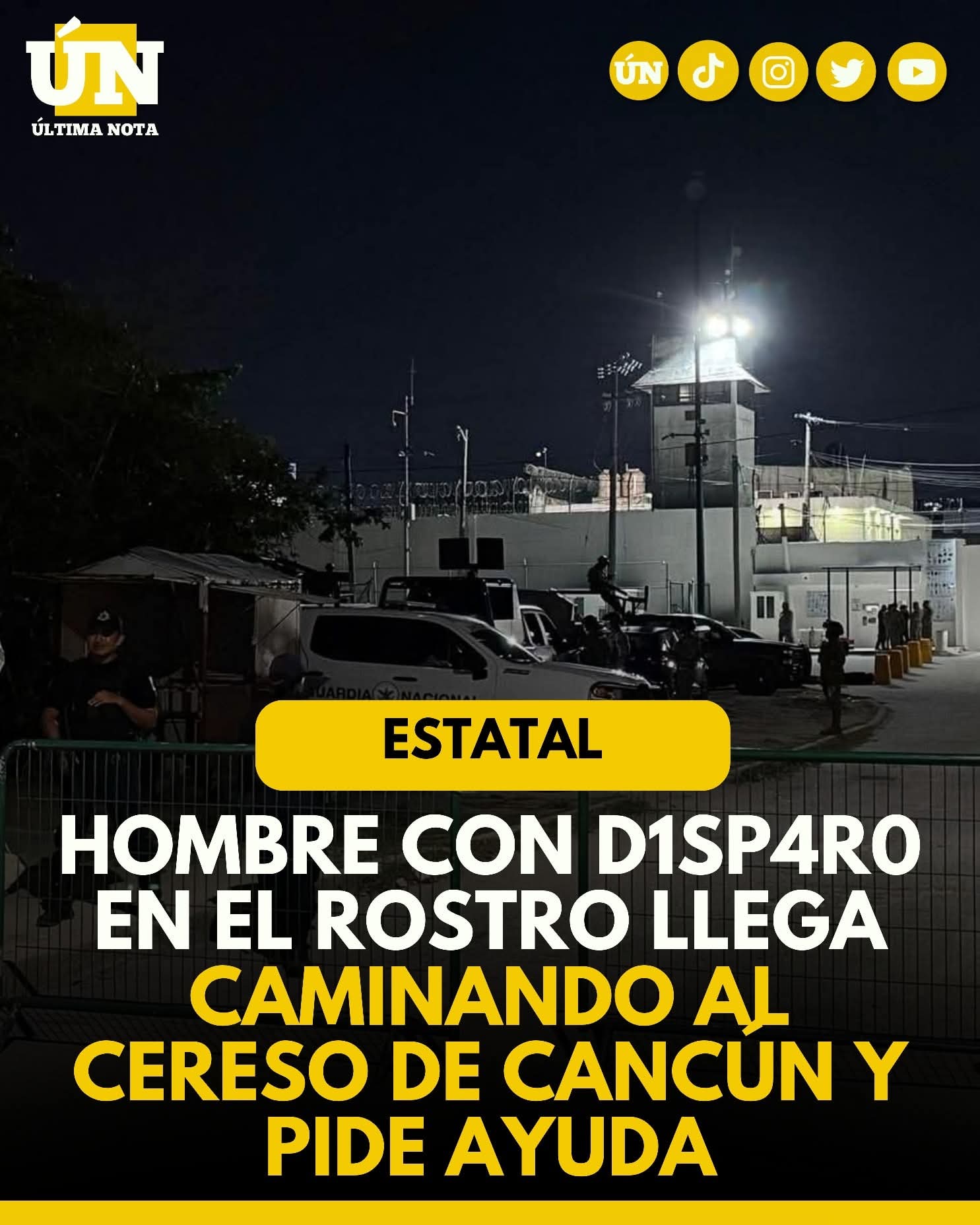 Hombre con d1sp4r0 en el rostro llega caminando al Cereso de Cancún y pide ayuda.
