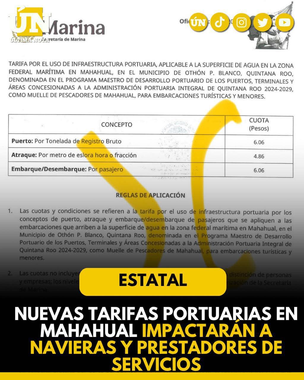 Nuevas tarifas portuarias en Mahahual impactarán a navieras y prestadores de servicios.