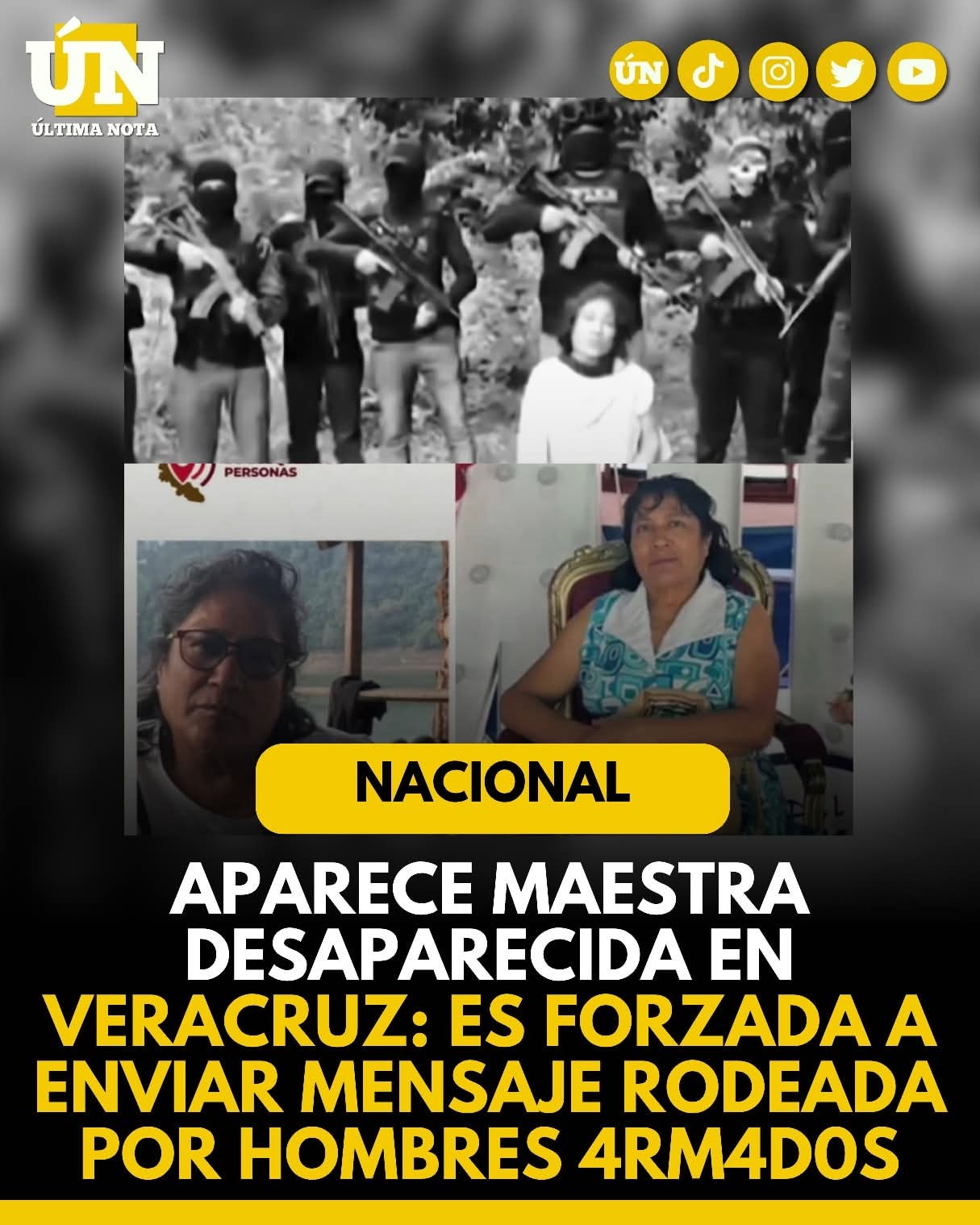 Aparece maestra desaparecida en Veracruz: es forzada a enviar mensaje rodeada por hombres 4rm4d0s.