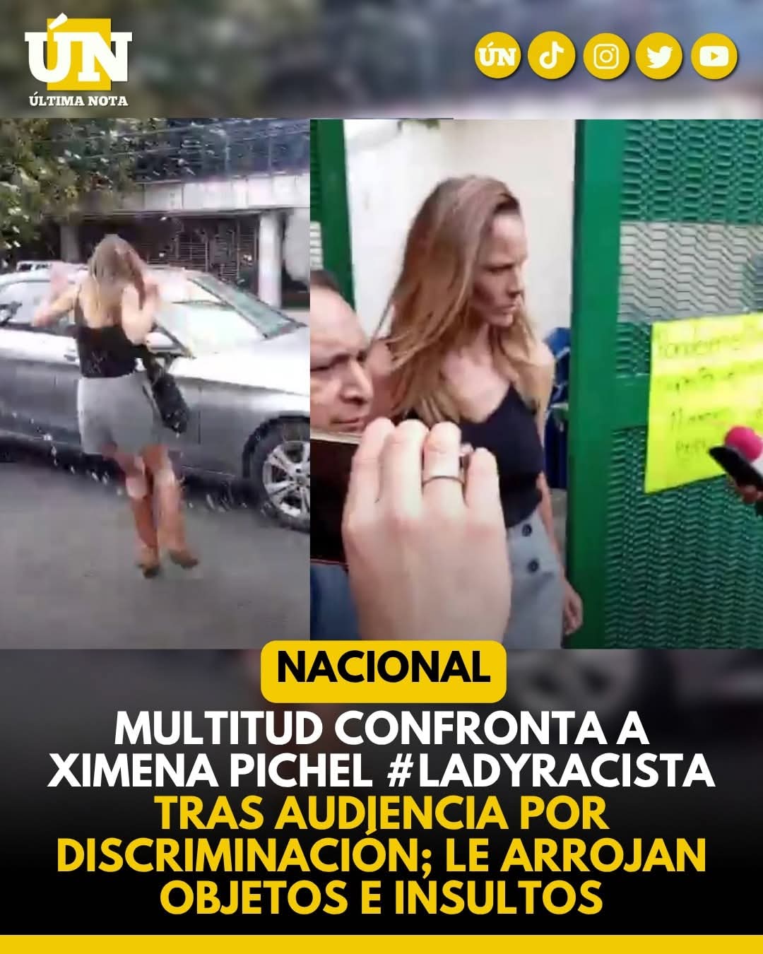 Multitud confronta a Ximena Pichel #LadyRacista: tras audiencia por discriminación; le arrojan objetos e 1nsult0s.
