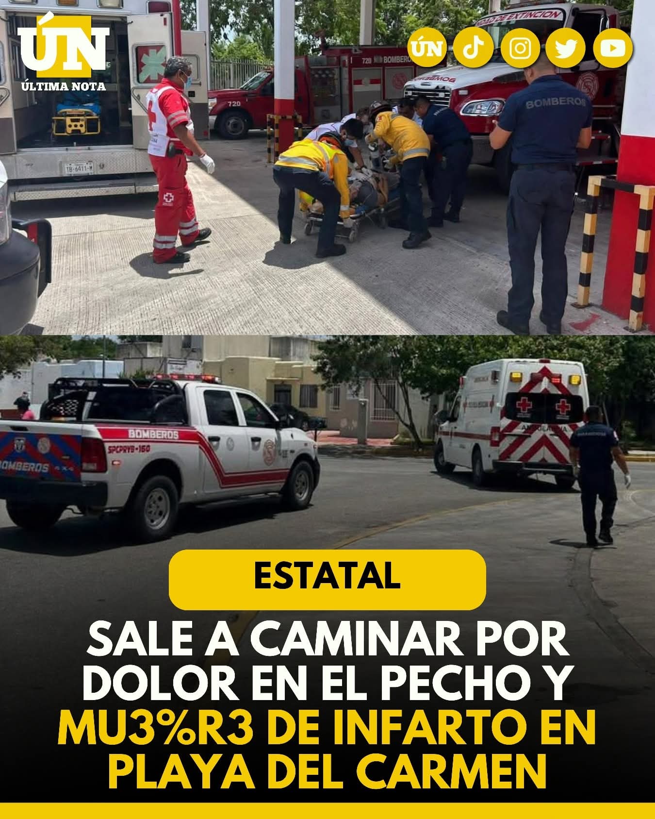 Sale a caminar por dolor en el pecho y mu%3r3 de infarto en Playa del Carmen.