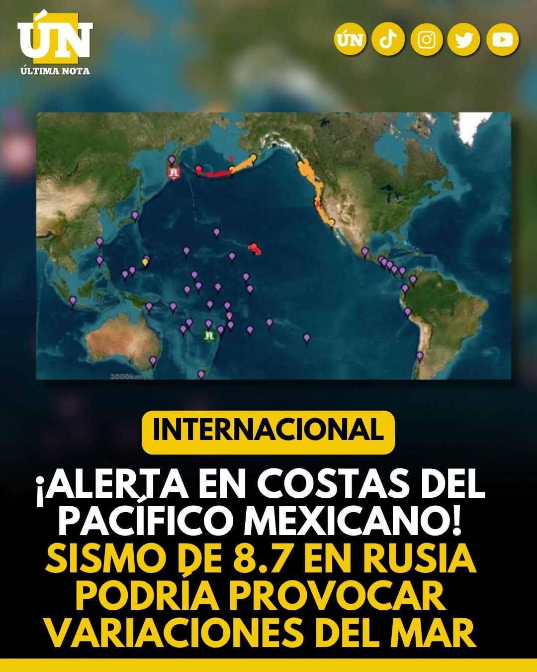 ¡Alerta en costas del Pacífico mexicano! Sismo de 8.7 en Rusia podría provocar variaciones del mar.