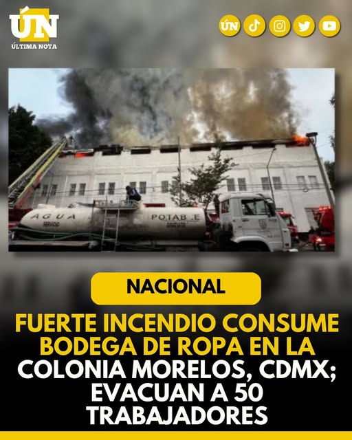 Fuerte incendio consume bodega de ropa en la colonia Morelos, CDMX; evacuan a 50 trabajadores