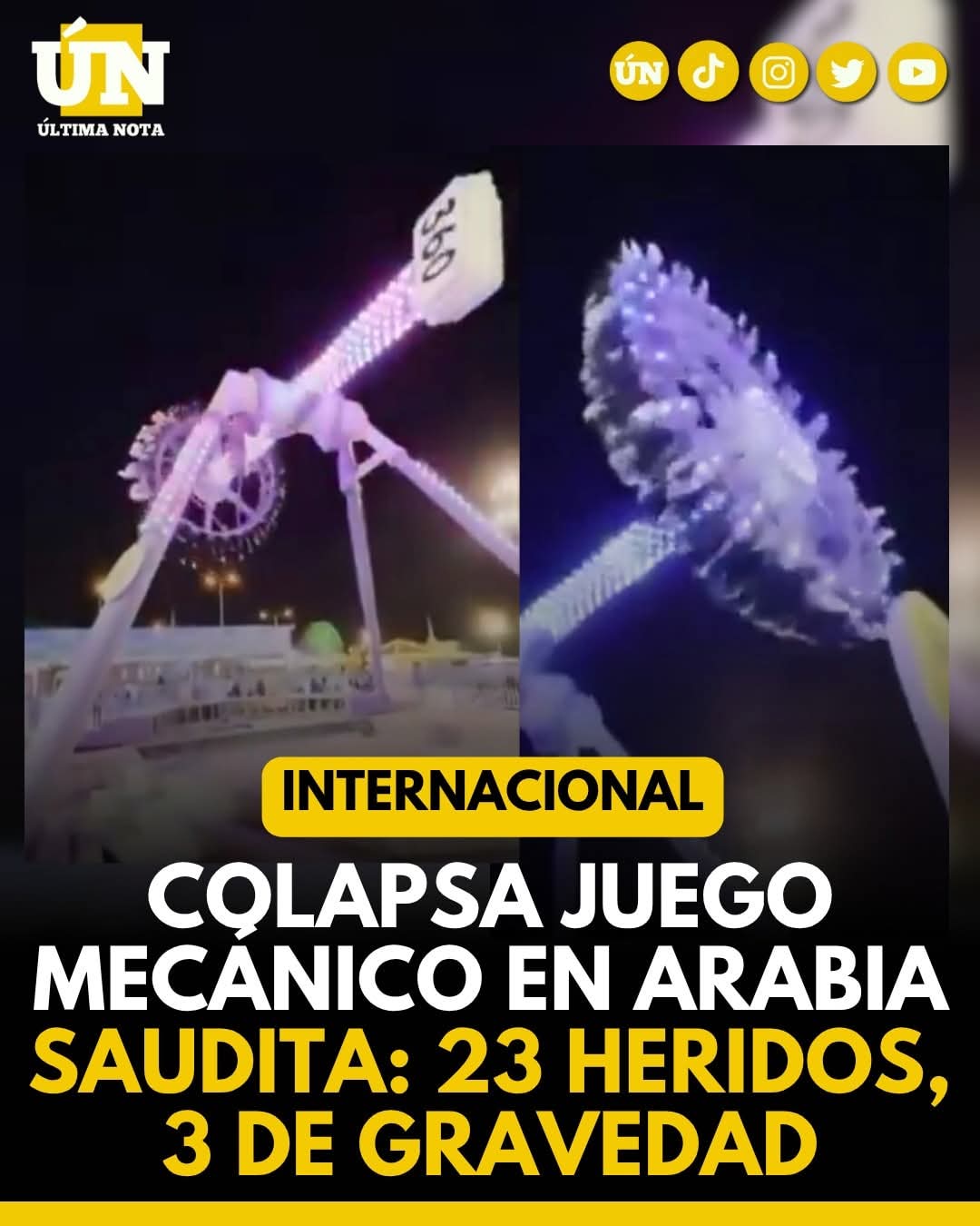 Colapsa juego mecánico en Arabia Saudita: 23 heridos, 3 de gravedad.