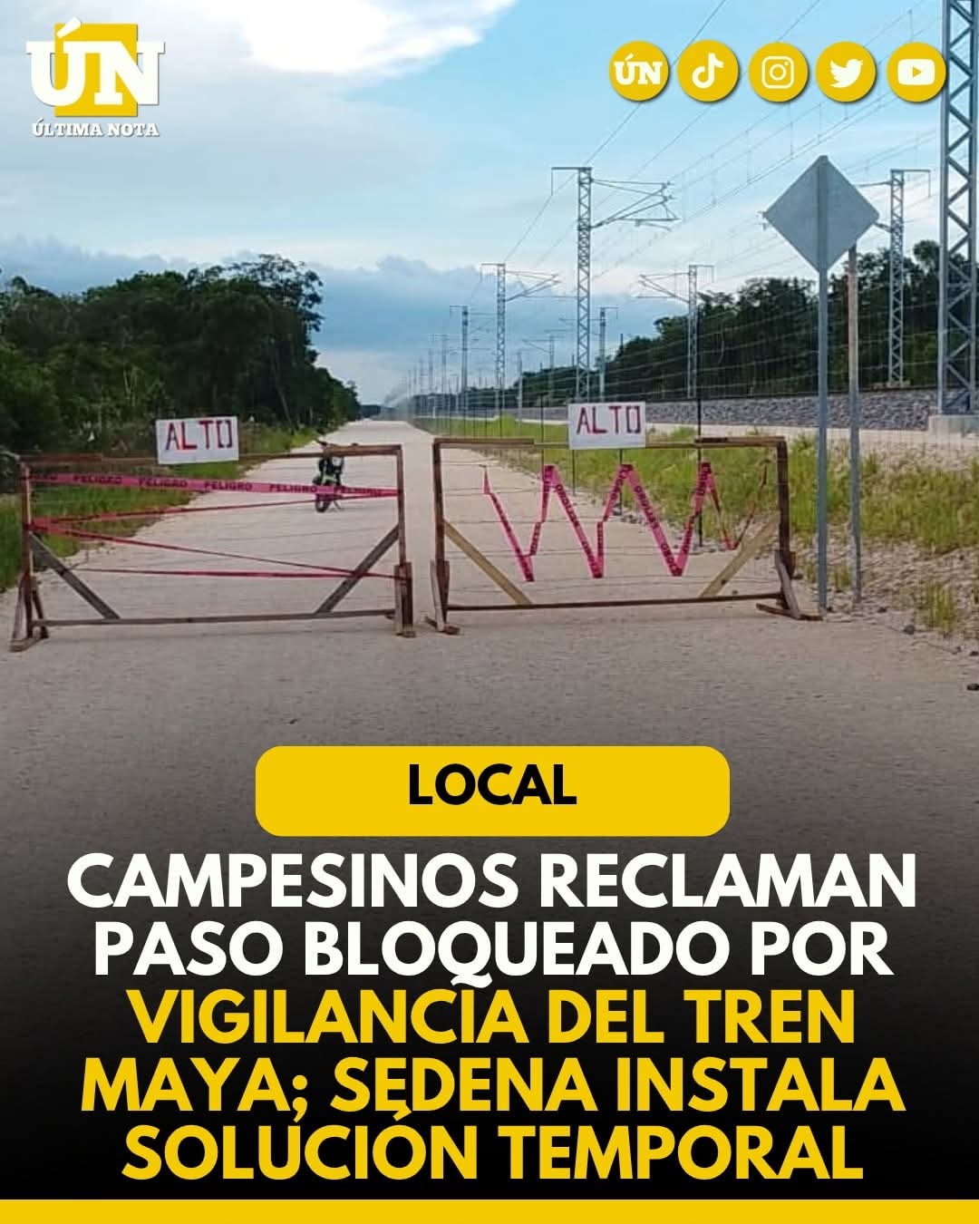 Campesinos reclaman paso bloqueado por vigilancia del Tren Maya; SEDENA instala solución temporal.