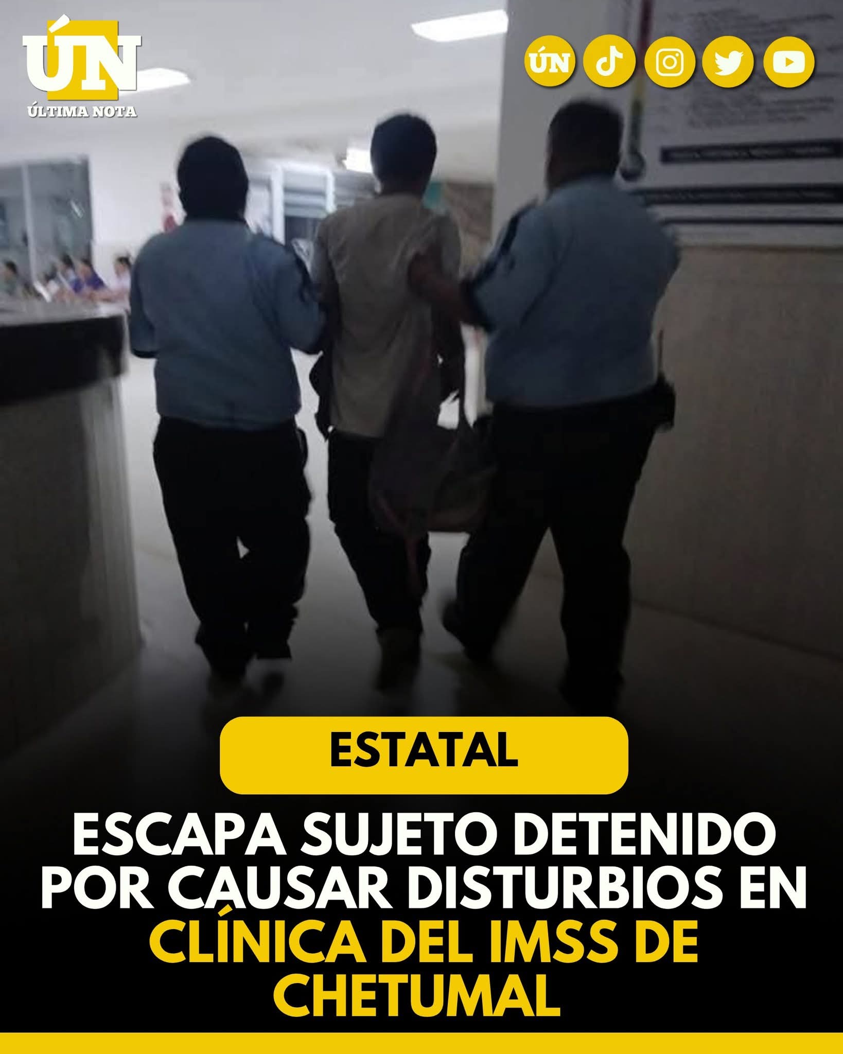 Escapa sujeto detenido por causar disturbios en clínica del IMSS de Chetumal.