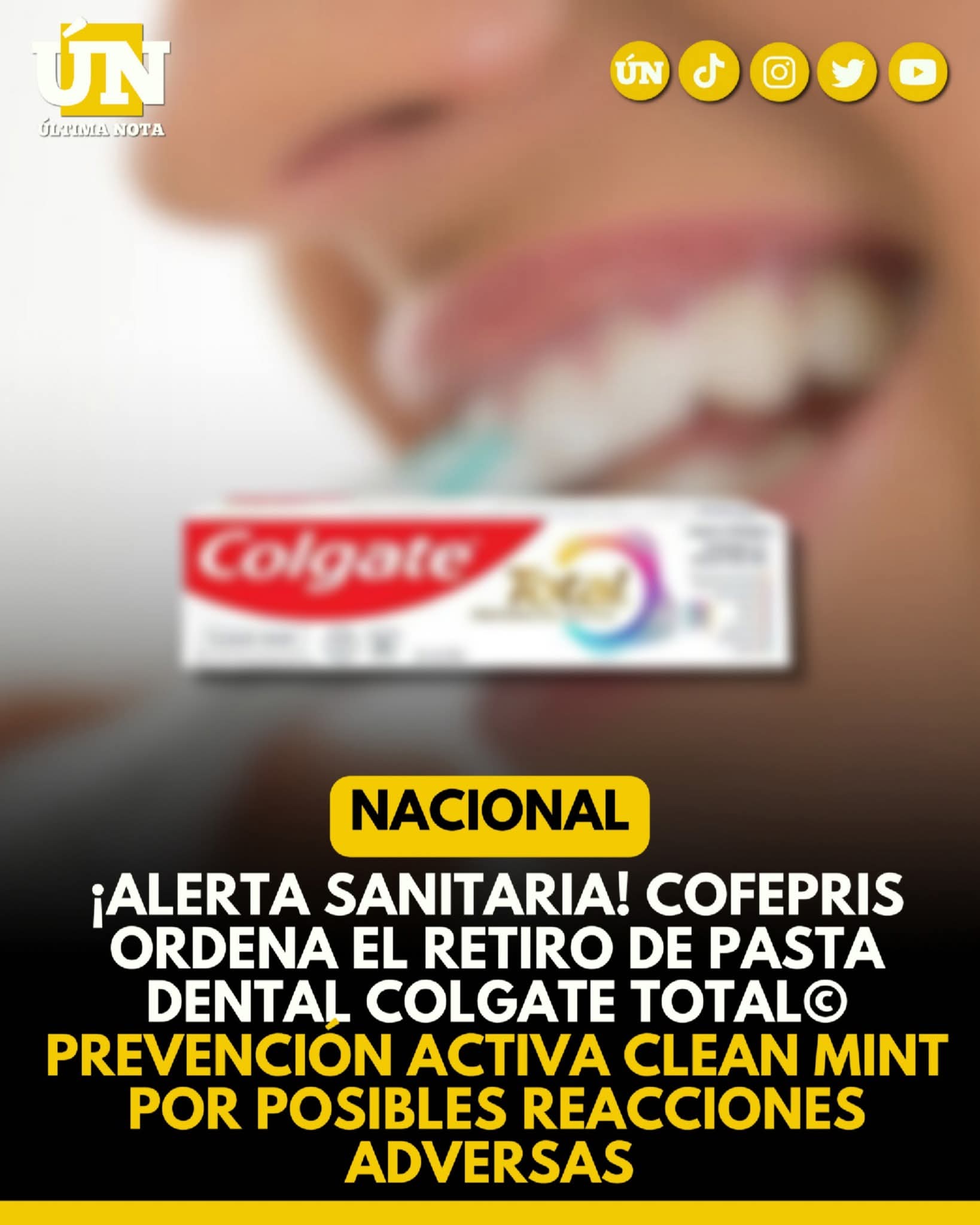 ¡Alerta sanitaria! COFEPRIS ordena el retiro de pasta dental Colgate Total Prevención Activa CLEAN MINT por posibles reacciones adversas.