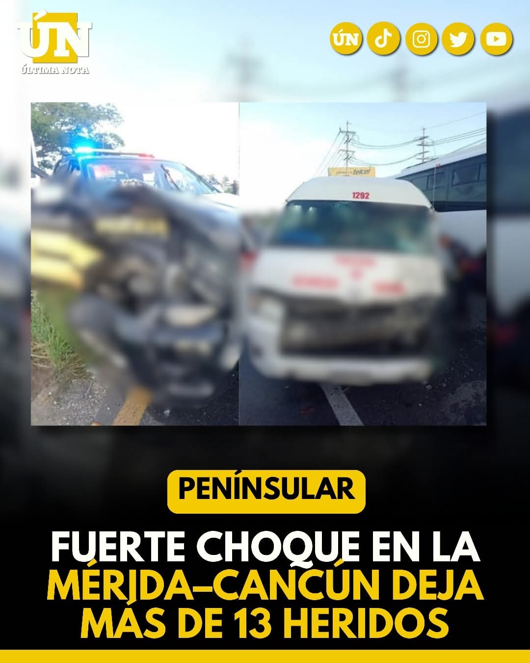 Fuerte choque en la Mérida–Cancún deja más de 13 heridos.