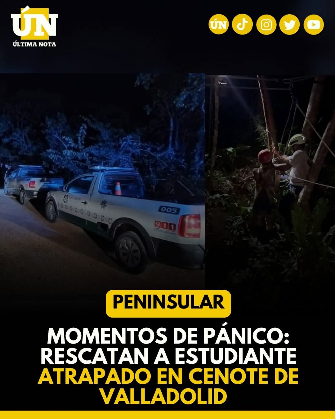 Momentos de pánico: rescatan a estudiante atrapado en cenote de Valladolid.