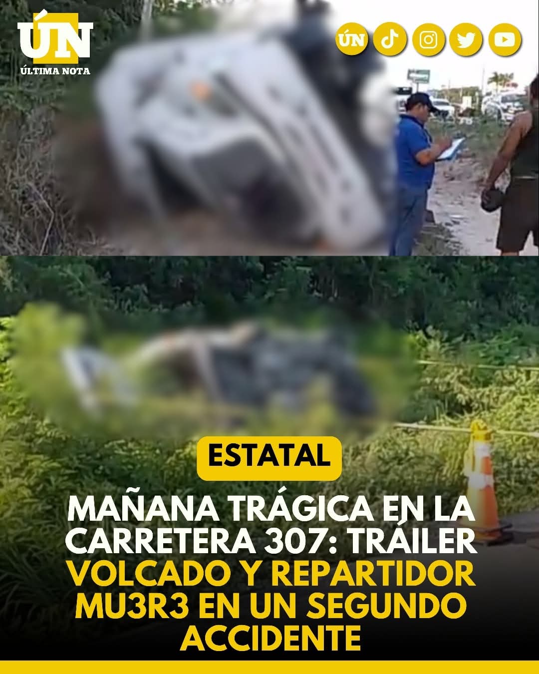Mañana trágica en la carretera 307: tráiler volcado y repartidor mu3%r3 en un segundo accidente.