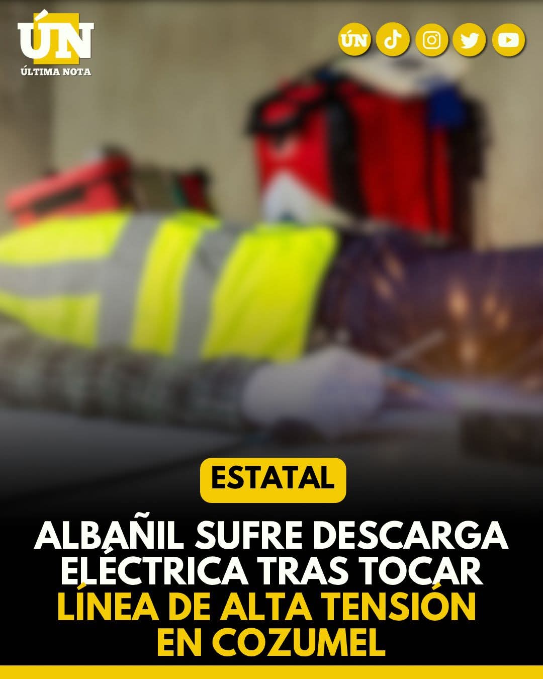 Albañil sufre descarga eléctrica tras tocar línea de alta tensión en Cozumel.