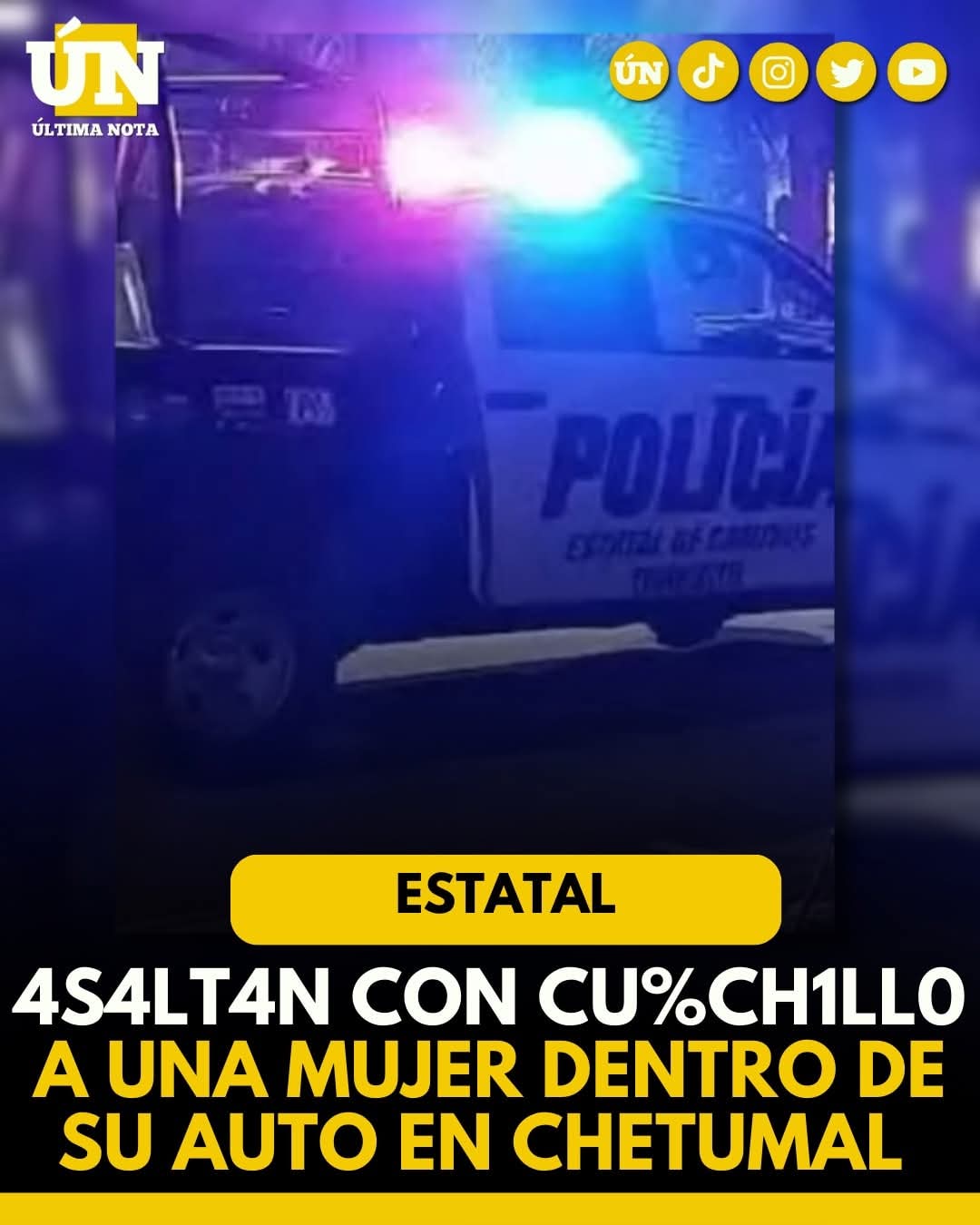 4s4lt4n con cu%ch1ll0 a una mujer dentro de su auto en Chetumal.
