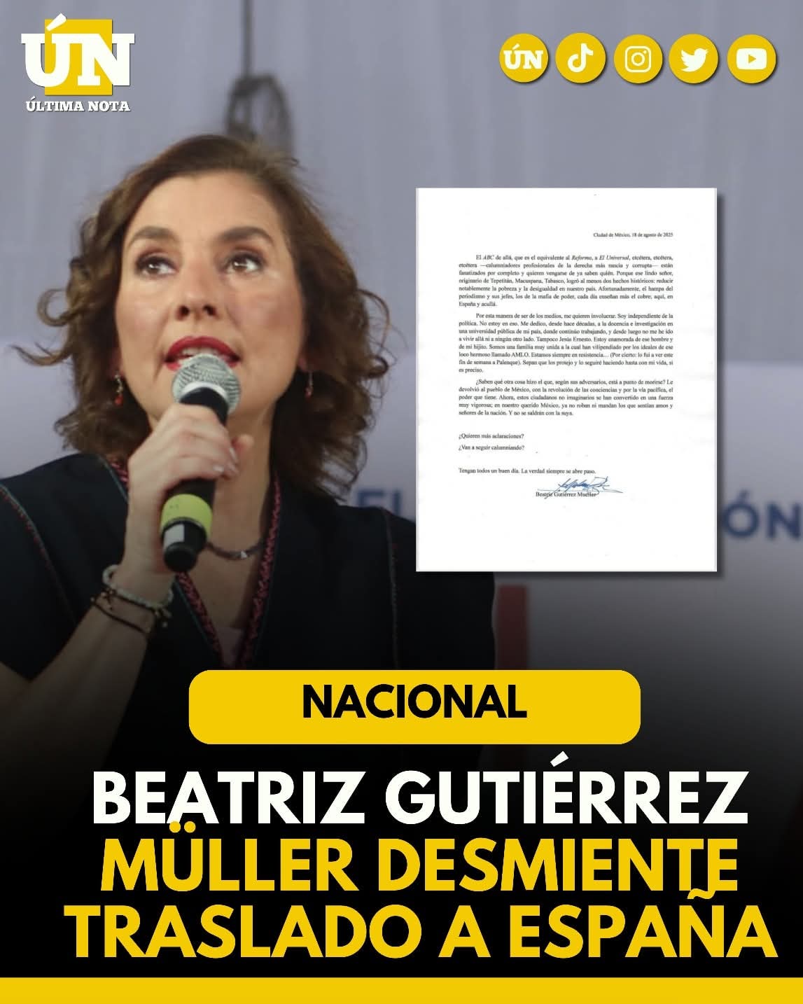 Beatriz Gutiérrez Müller desmiente traslado a España.