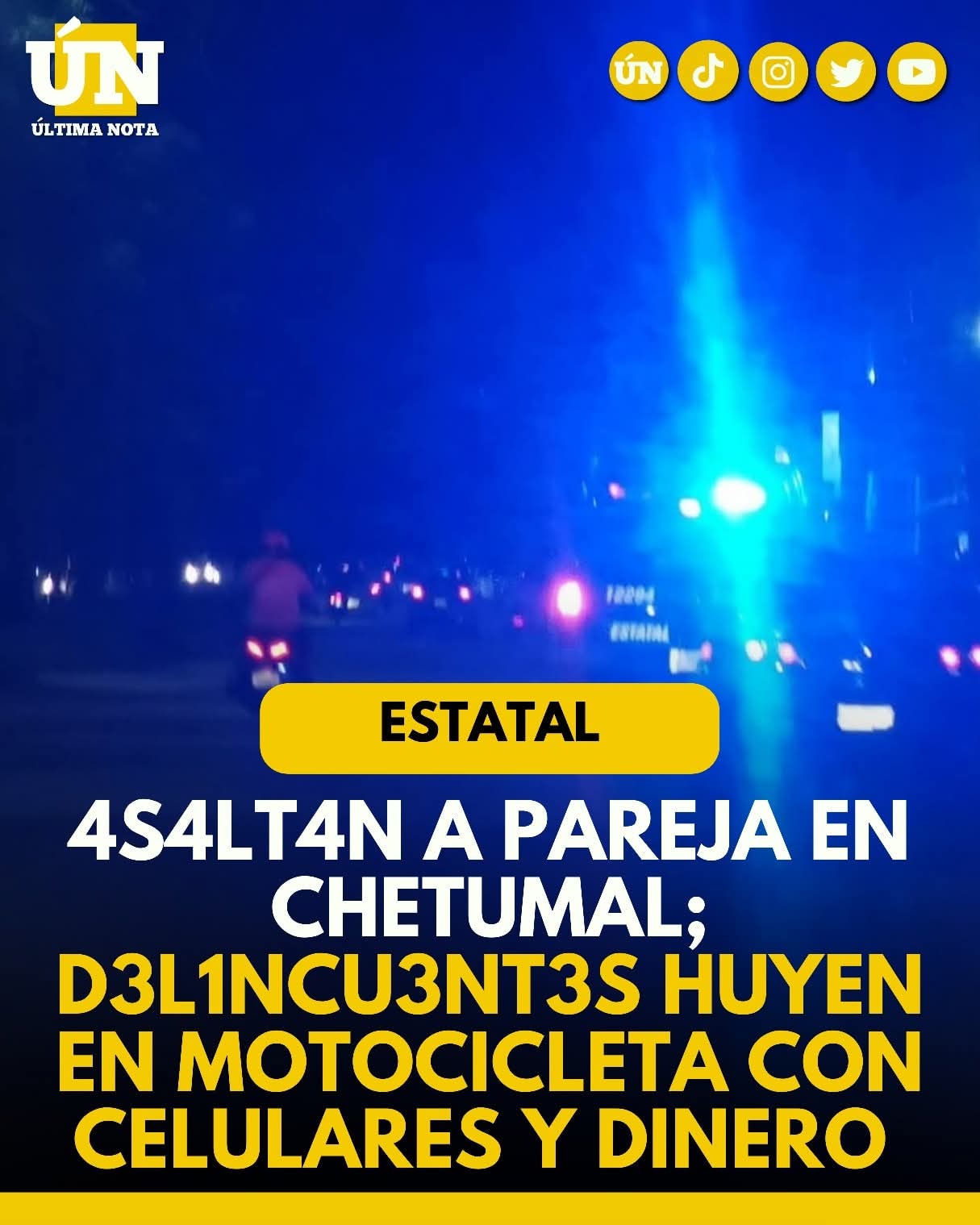 4s4lt4n a pareja en Chetumal; d3l1ncu3nt3s huyen en motocicleta con celulares y dinero.