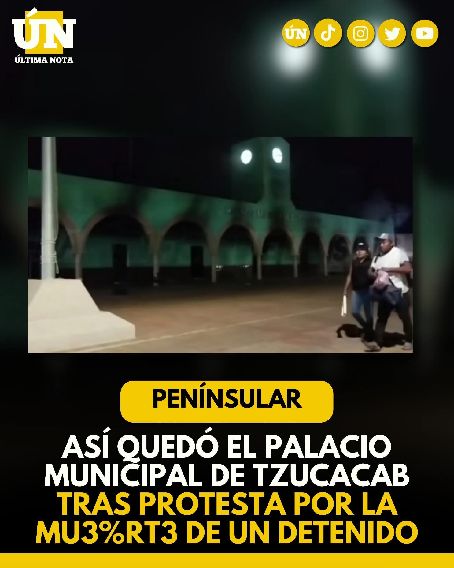 Así quedó el Palacio Municipal de Tzucacab tras protesta por la mu3%rt3 de un detenido.