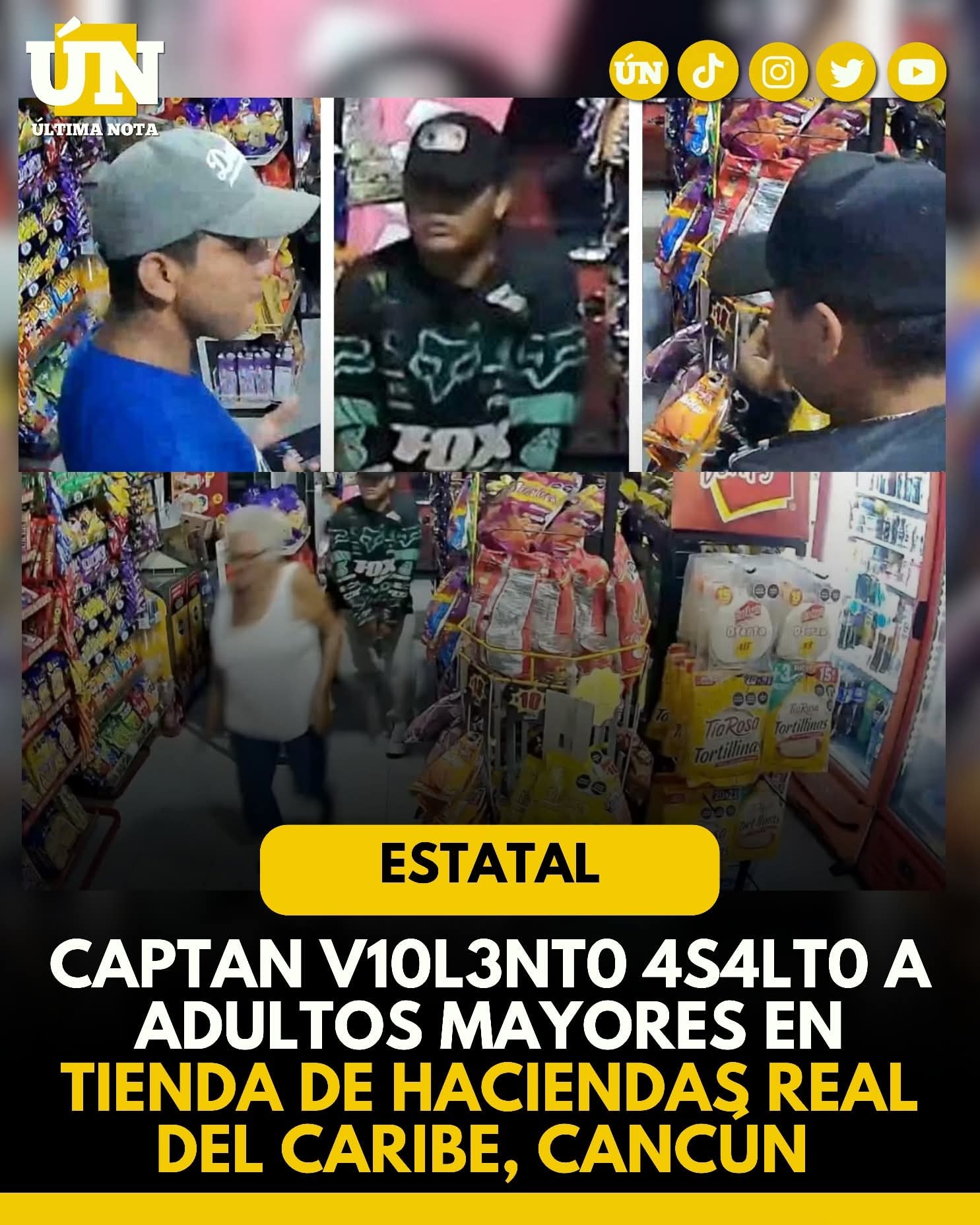 Captan v10l3nt0 4s4lt0 a adultos mayores en tienda de Haciendas Real del Caribe, Cancún.