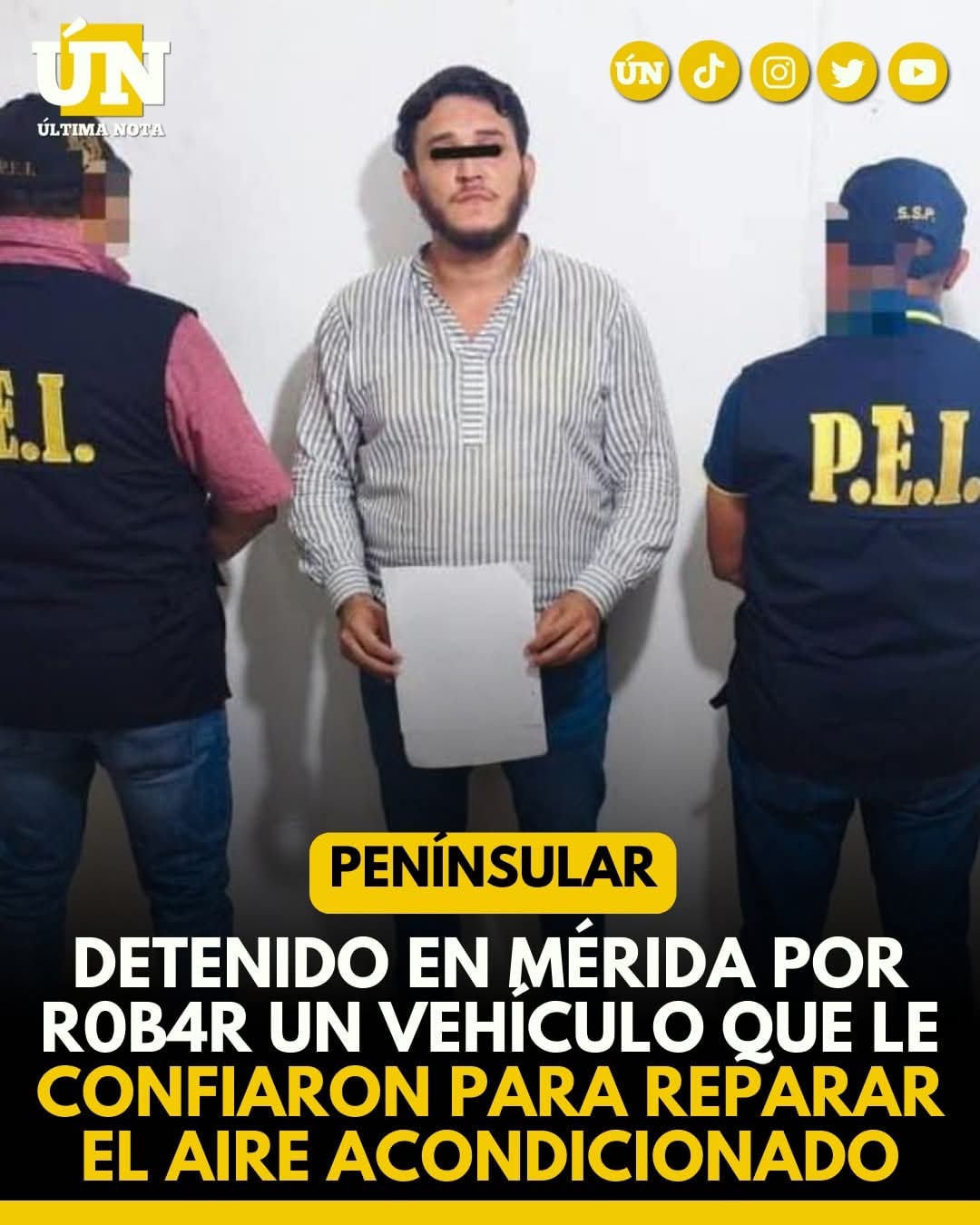 Detenido en Mérida por r0b4r un vehículo que le confiaron para reparar el aire acondicionado.