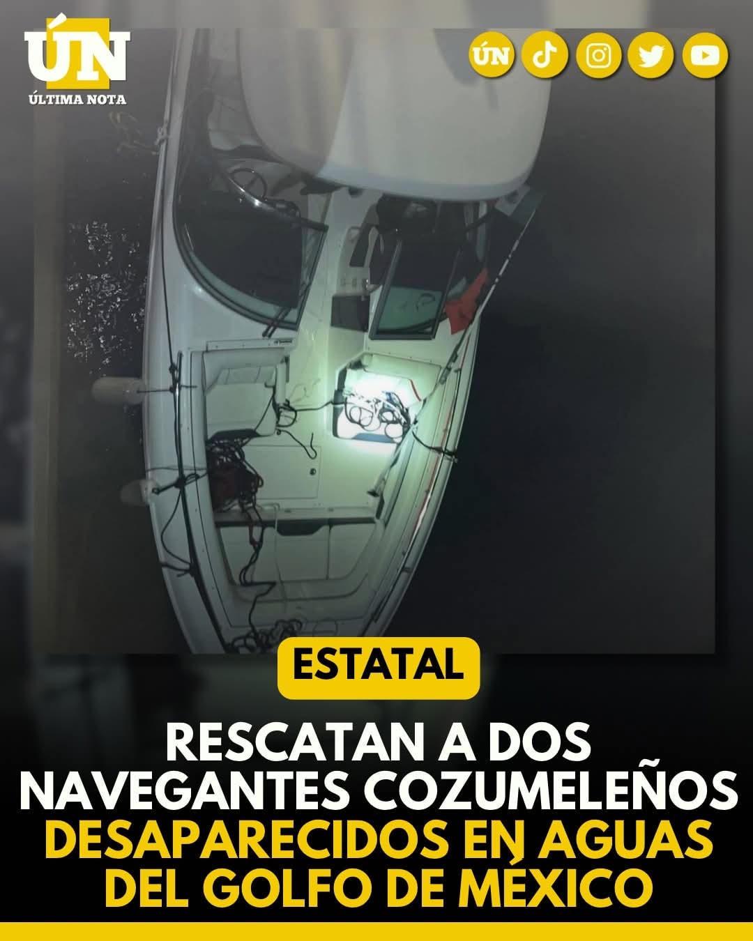 Rescatan a dos navegantes cozumeleños desaparecidos en aguas del Golfo de México.