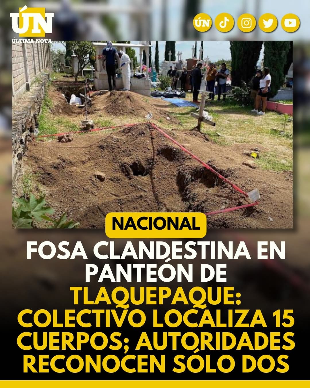 Fosa clandestina en panteón de Tlaquepaque: colectivo localiza 15 cu3%rp0s; autoridades reconocen sólo dos.