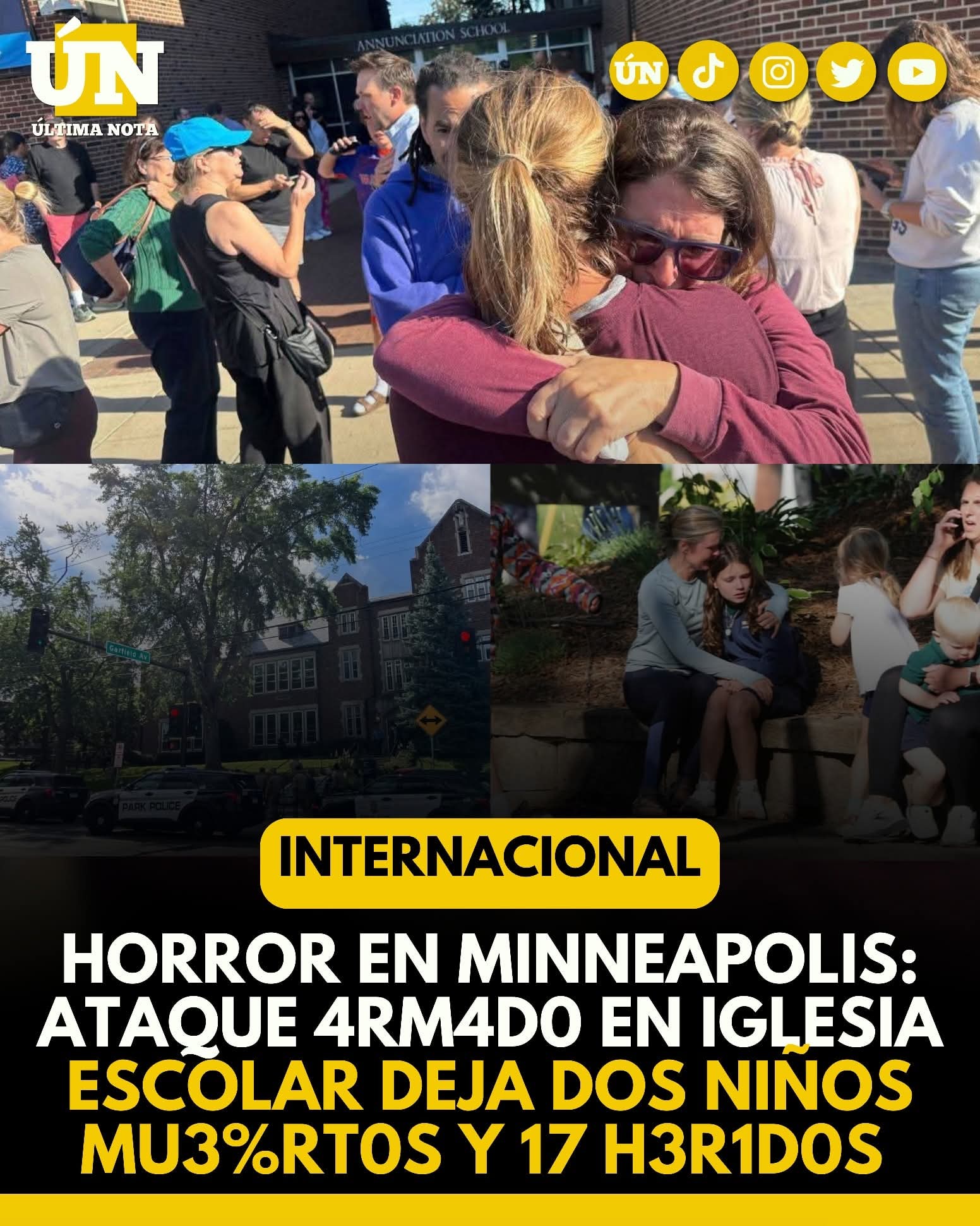 Horror en Minneapolis: ataque 4rm4d0 en iglesia escolar deja dos niños mu3%rt0s y 17 heridos.