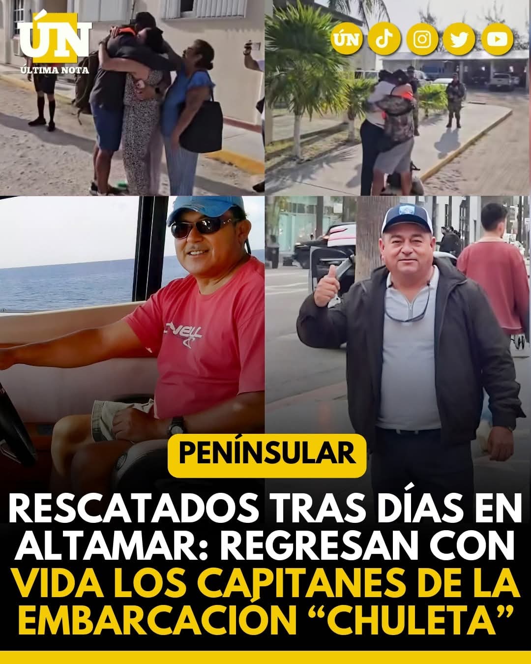 Rescatados tras días en altamar: regresan con vida los capitanes de la embarcación “Chuleta”.