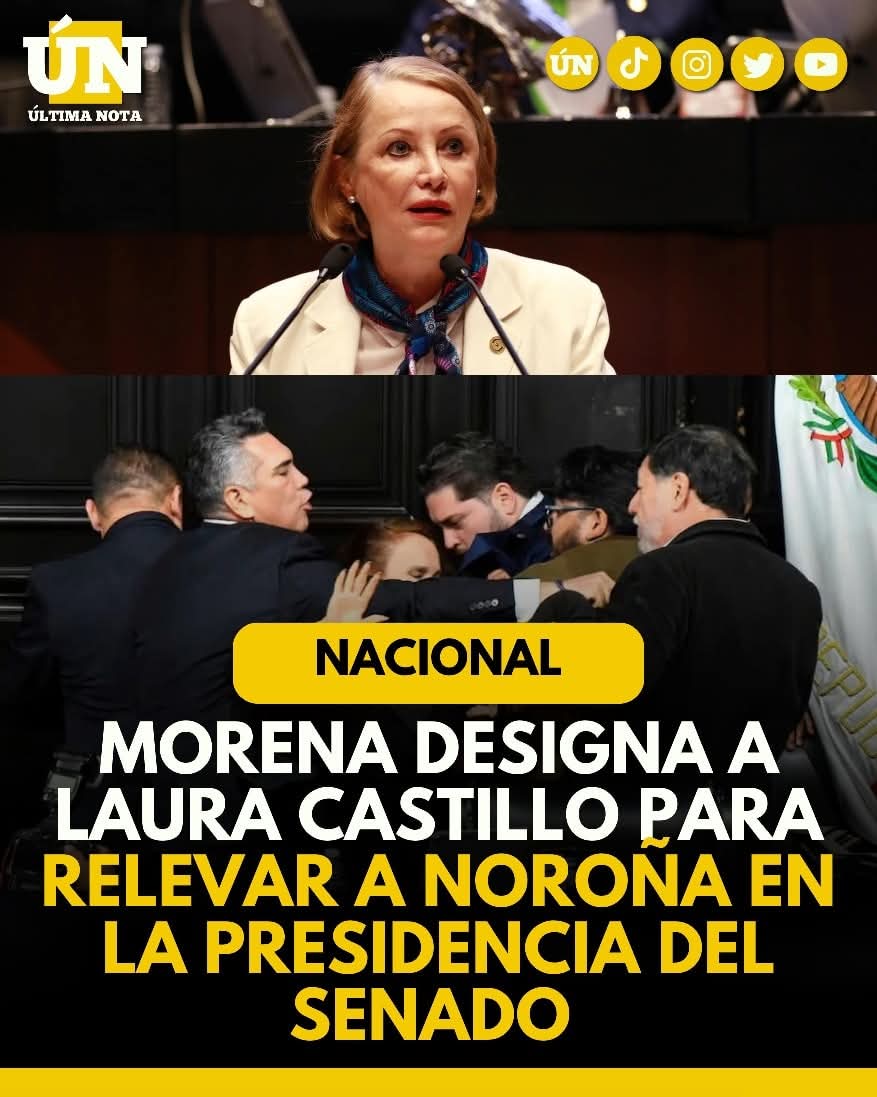 Morena designa a Laura Castillo para relevar a Noroña en la presidencia del Senado.