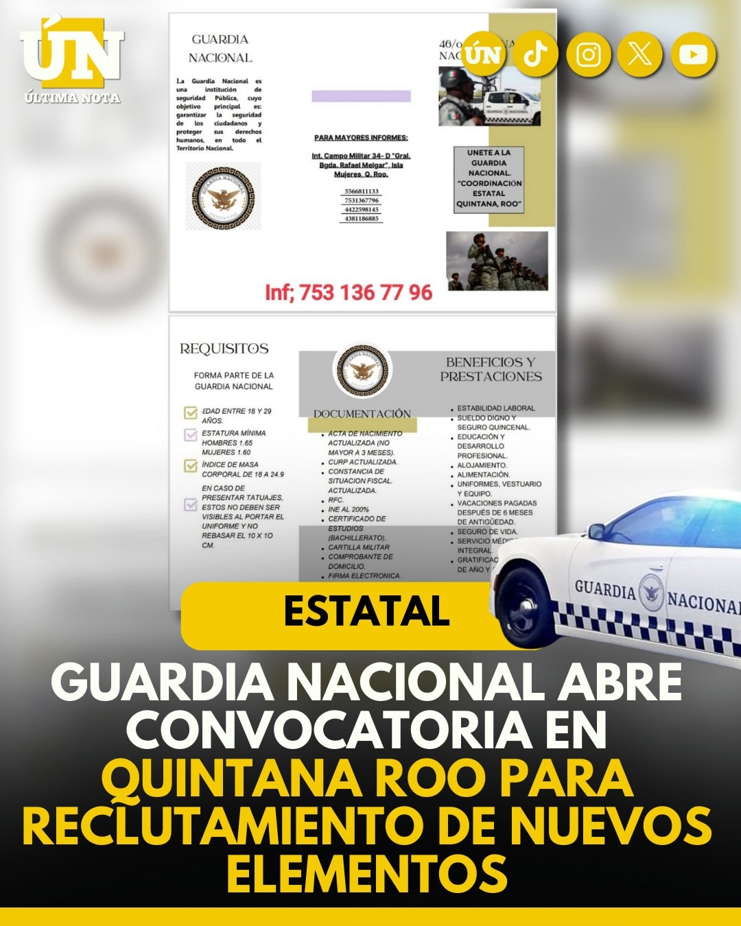 Guardia Nacional abre convocatoria en Quintana Roo para reclutamiento de nuevos elementos.