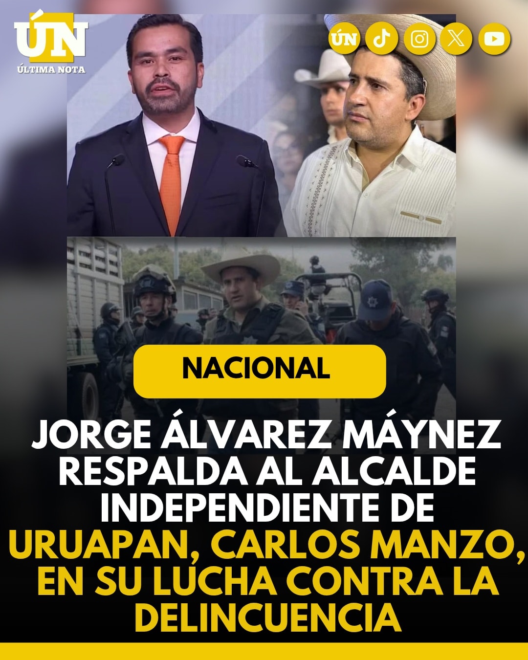 Jorge Álvarez Máynez respalda al alcalde independiente de Uruapan, Carlos Manzo, en su lucha contra la del1ncu3ncia