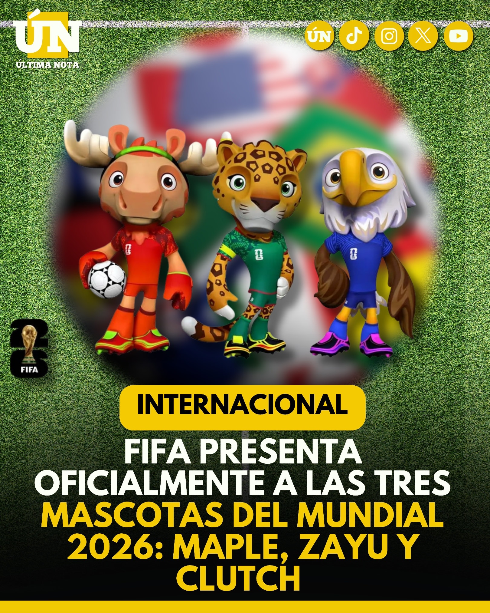 FIFA presenta oficialmente a las tres mascotas del Mundial 2026: Maple, Zayu y Clutch.
