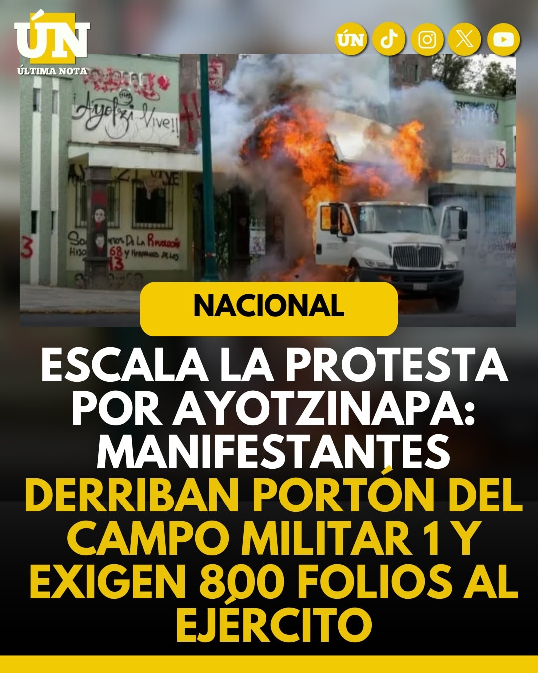 Escala la protesta por Ayotzinapa: manifestantes derriban portón del Campo Militar 1 y exigen 800 folios al Ejército.