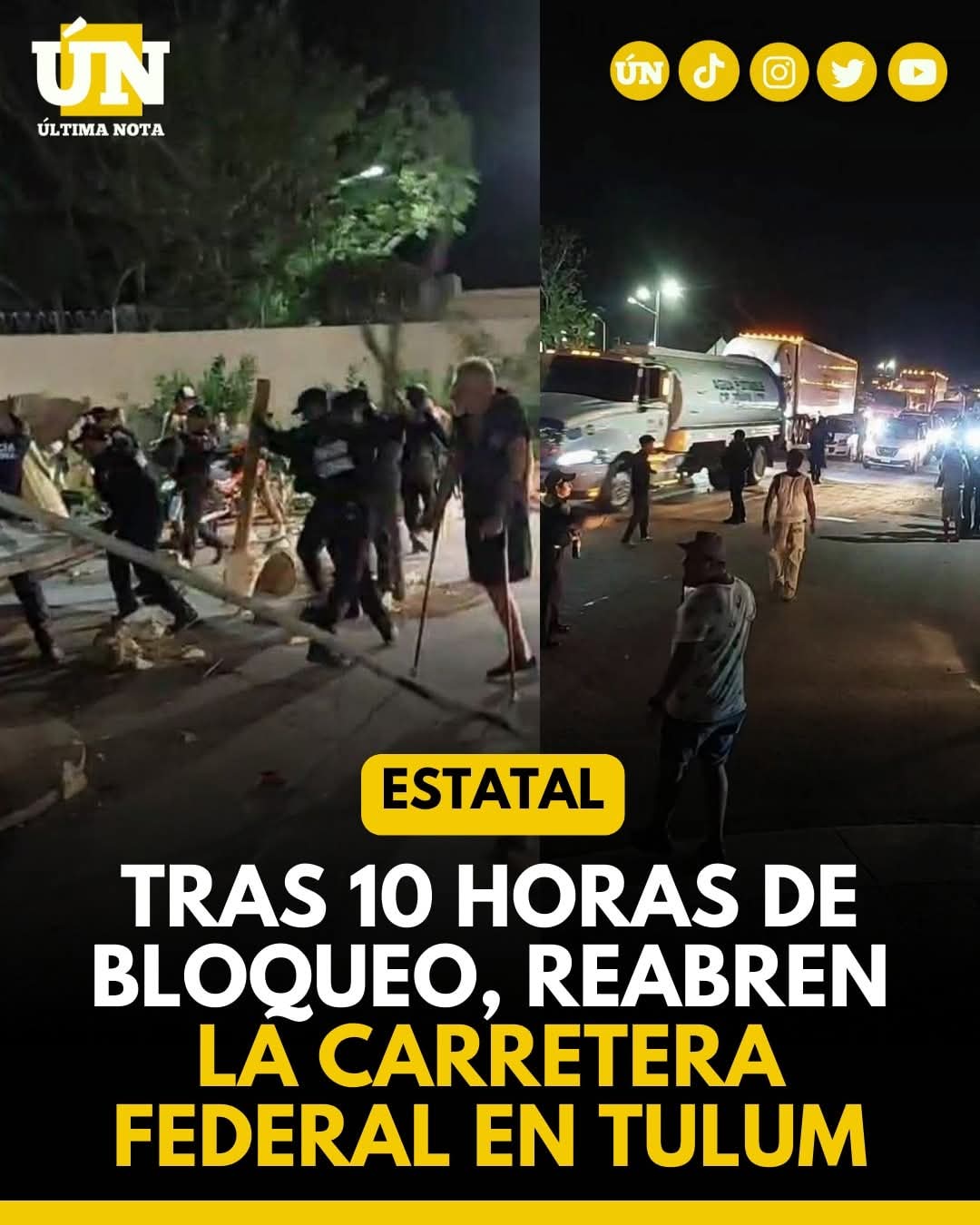 Tras 10 horas de bloqueo, reabren la carretera federal en Tulum.