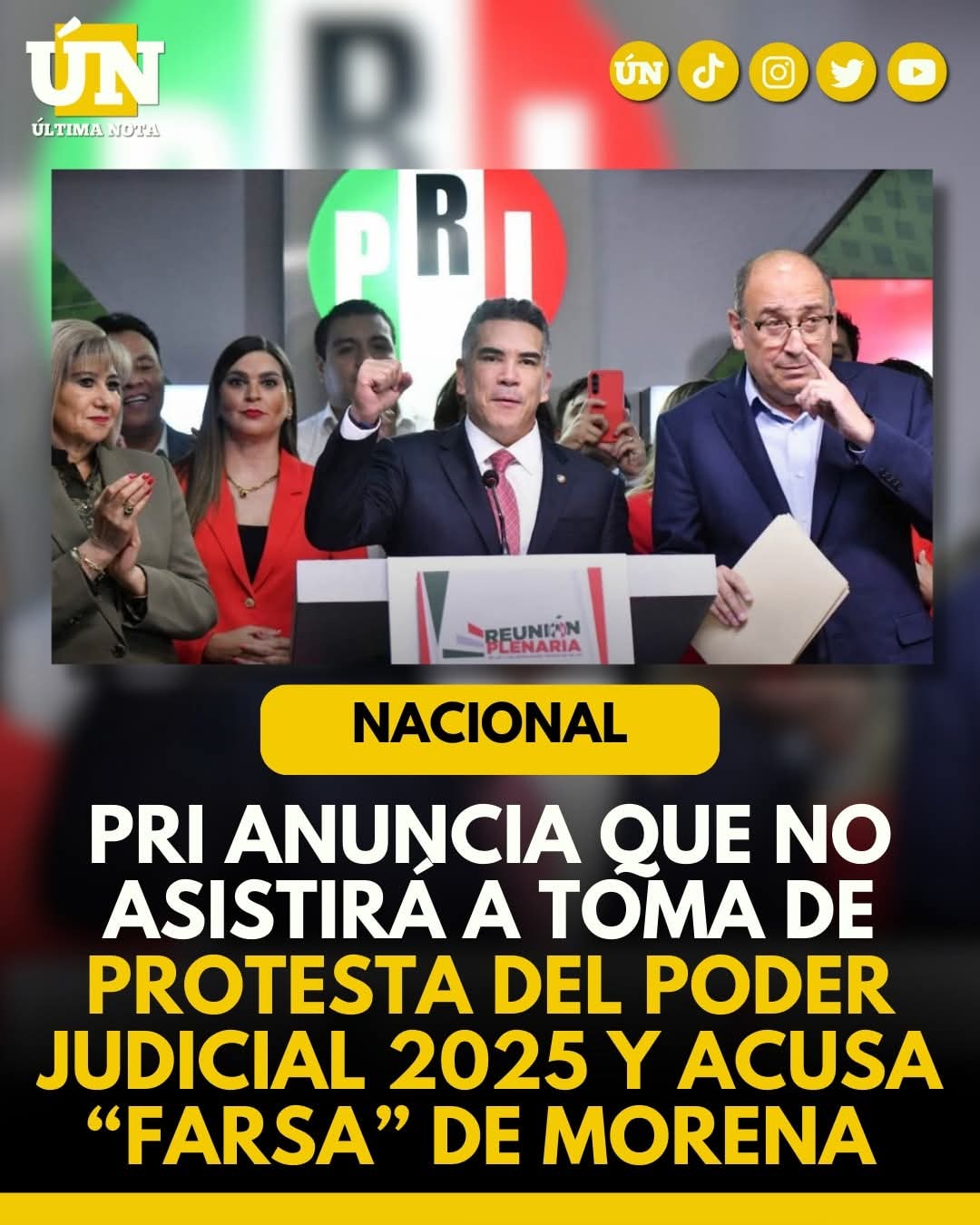 PRI anuncia que no asistirá a toma de protesta del Poder Judicial 2025 y acusa “farsa” de Morena.