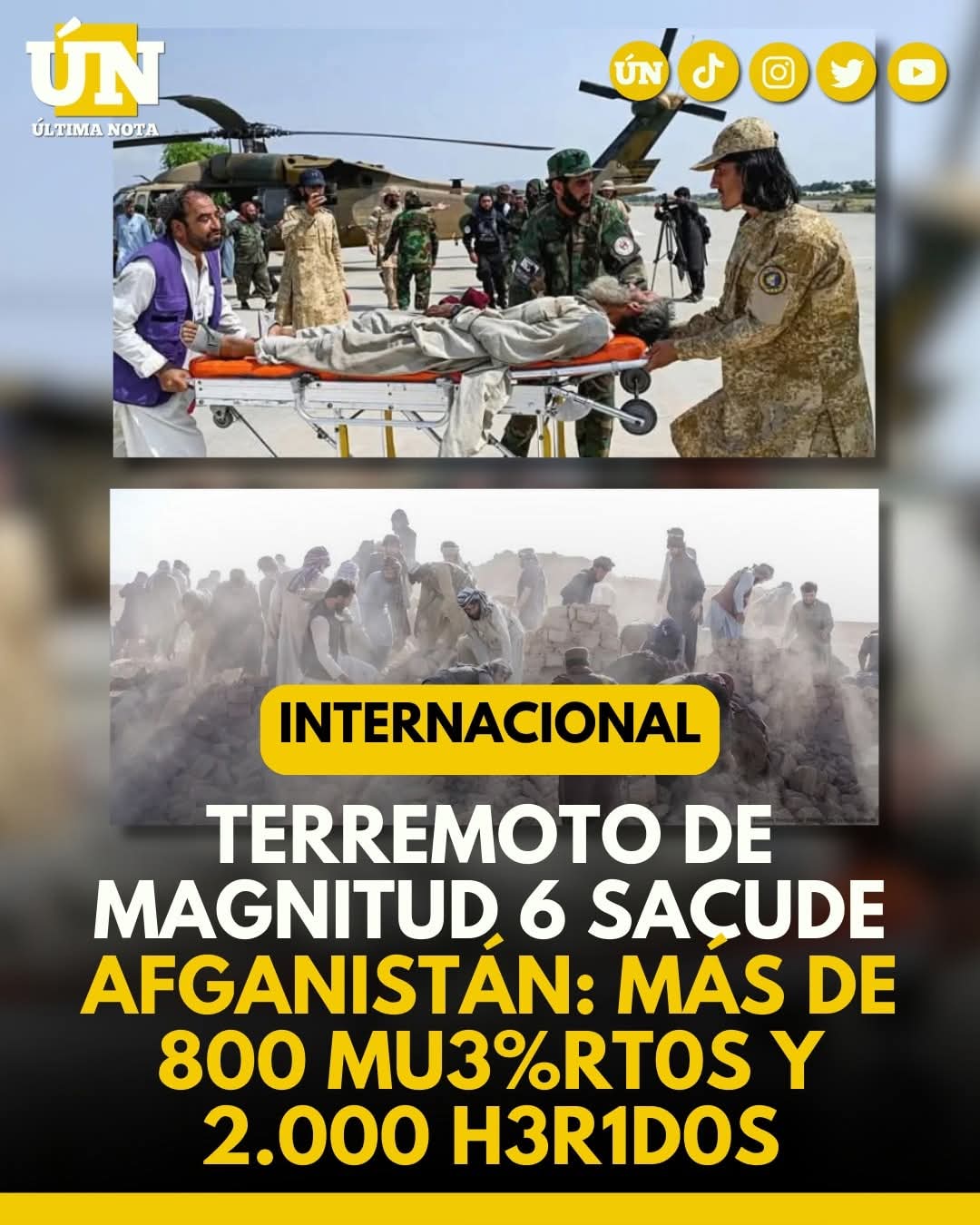 Terremoto de magnitud 6 sacude Afganistán: más de 800 mu3%rt0s y 2.000 heridos.