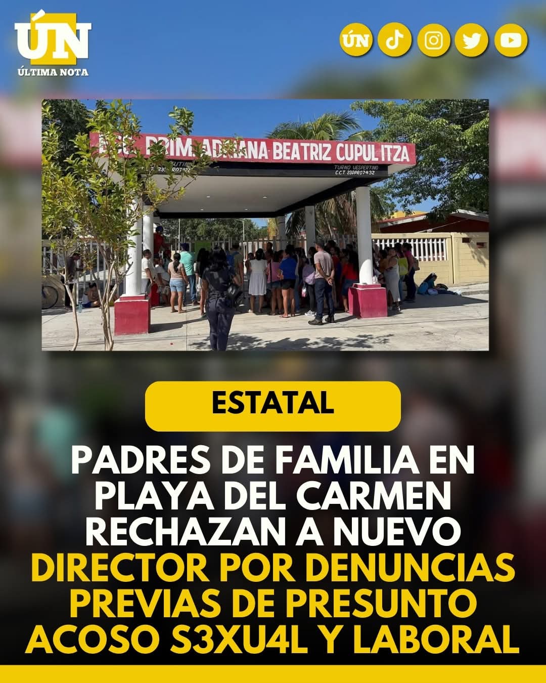 Padres de familia en Playa del Carmen rechazan a nuevo director por denuncias previas de presunto acoso s3xu4l y laboral.