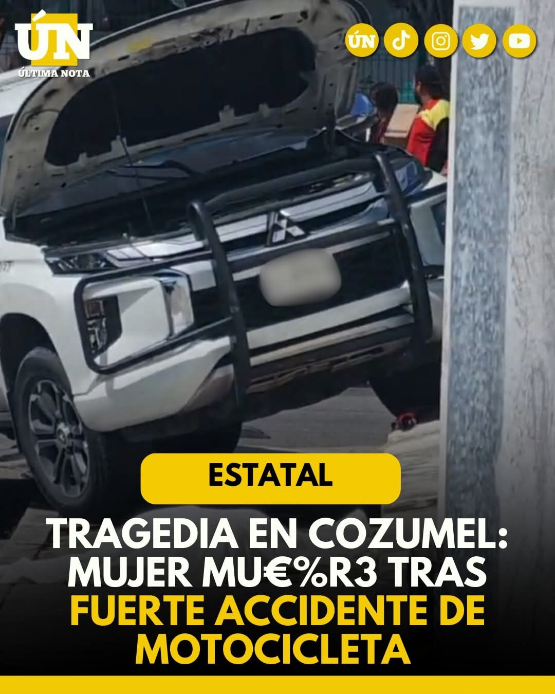 Tragedia en Cozumel: mujer mu3%r3 tras fuerte accidente de motocicleta