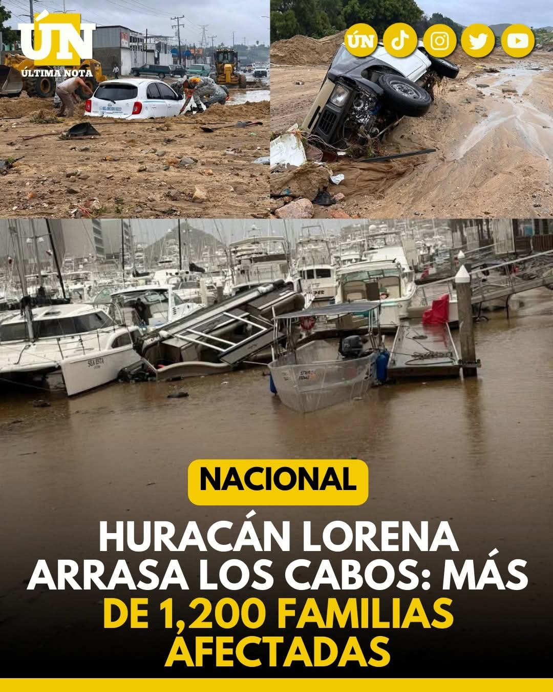 Huracán Lorena arrasa los cabos: Más de 1,200 familias afectadas.