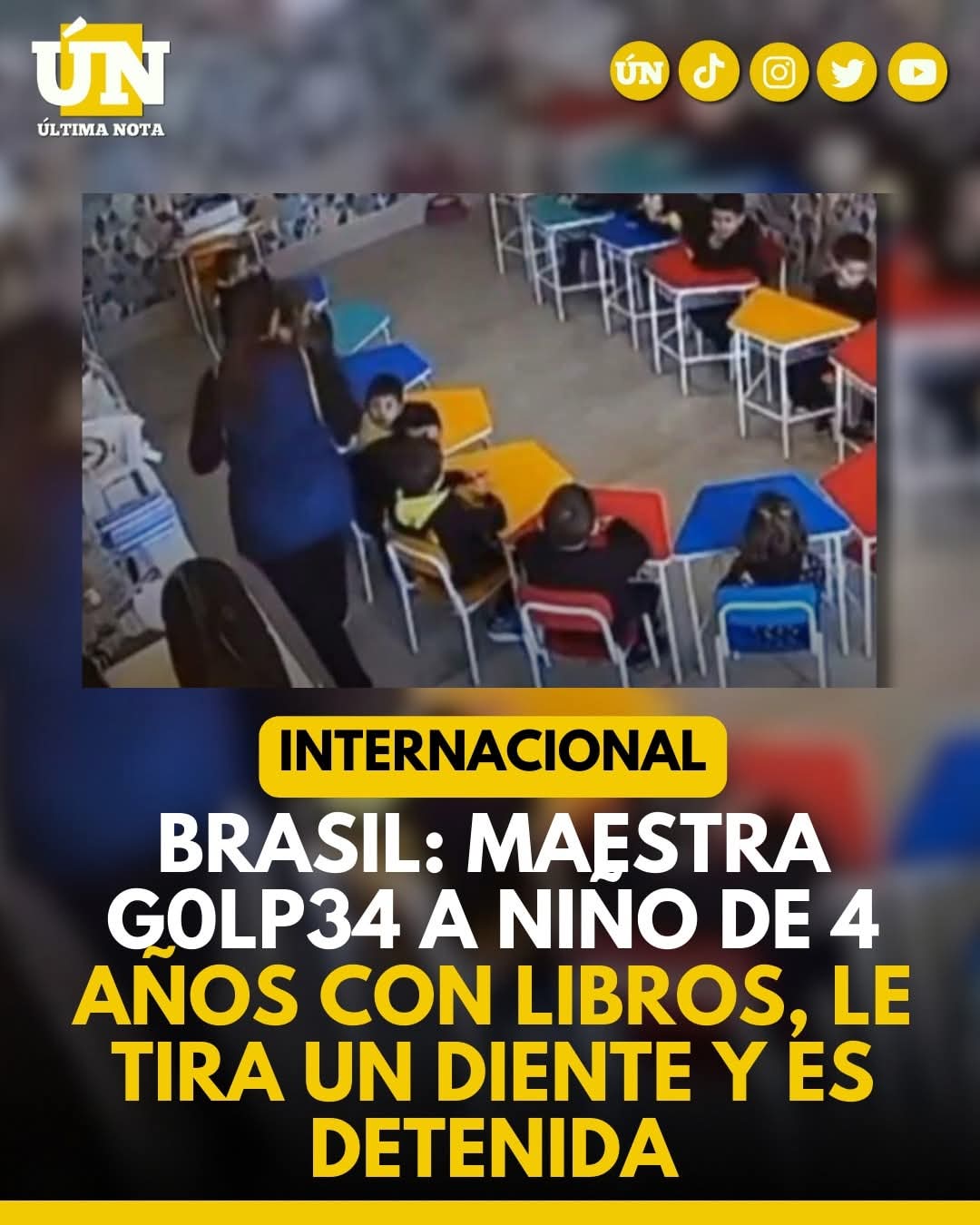 Brasil: Maestra g0lp34 a niño de 4 años con libros, le tira un diente y es detenida.
