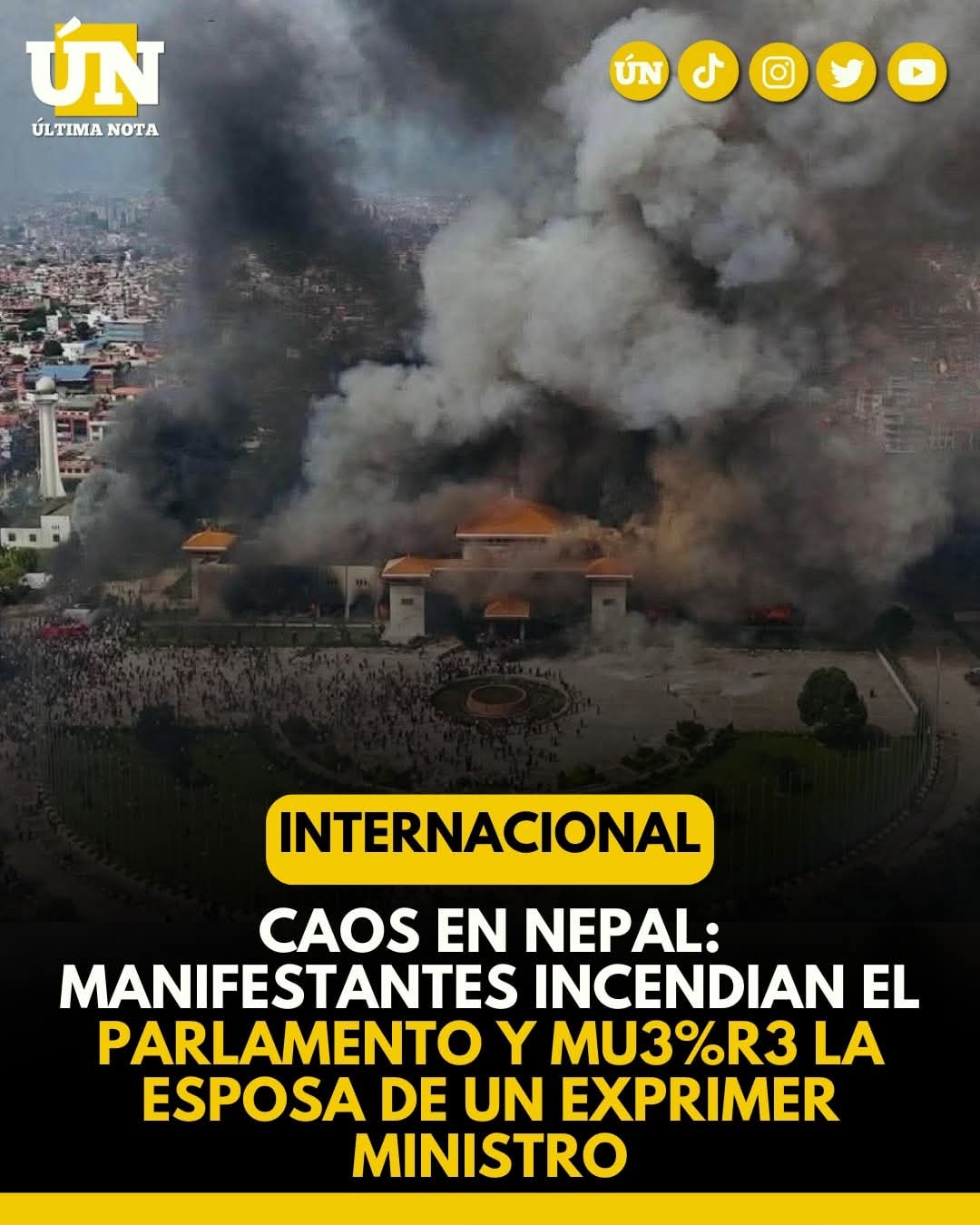 Caos en Nepal: Manifestantes incendian el Parlamento y mu3%r3 la esposa de un exprimer ministro.